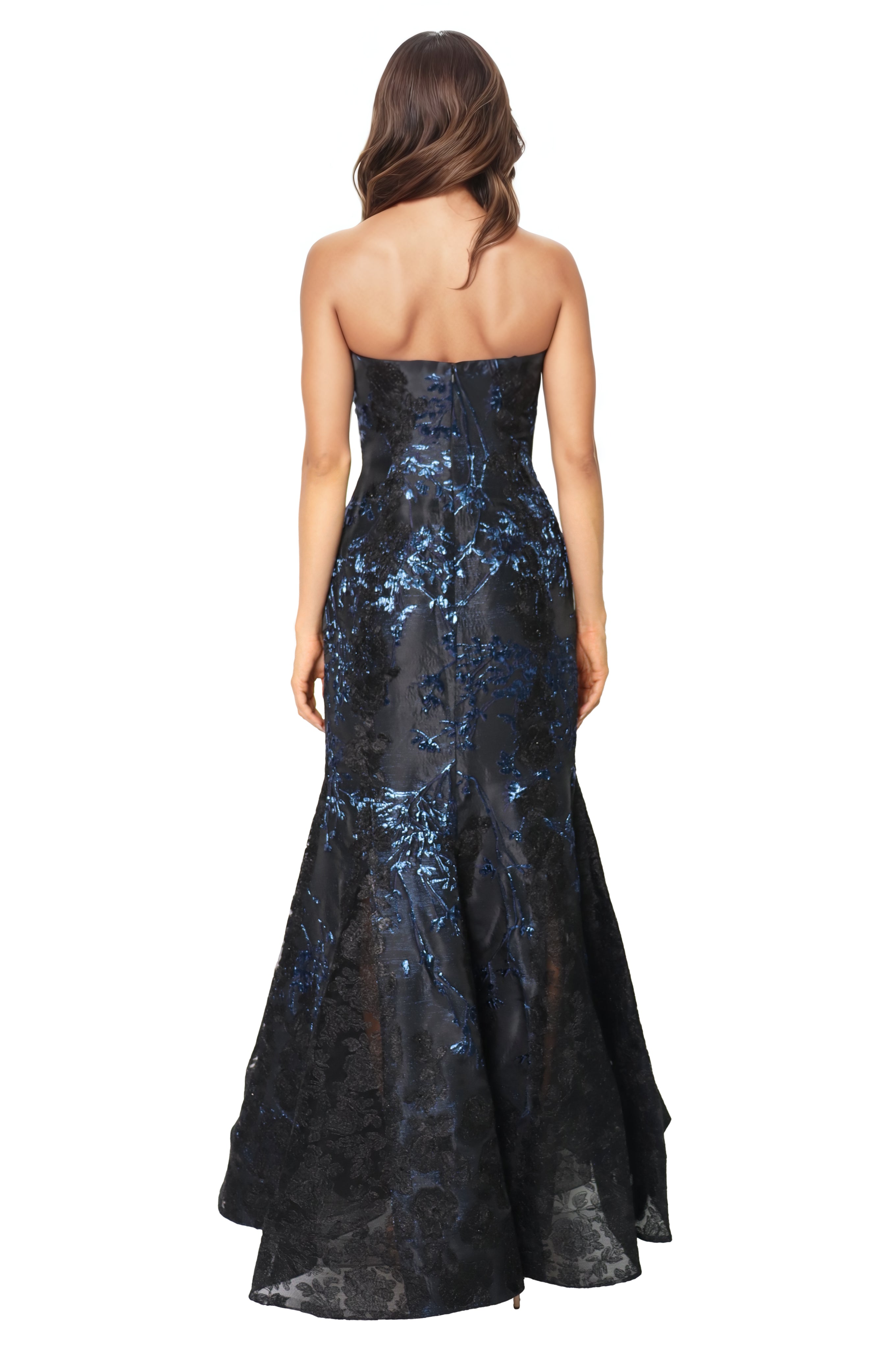 Strapless Jacquard Lace Fit And Flare Gown  