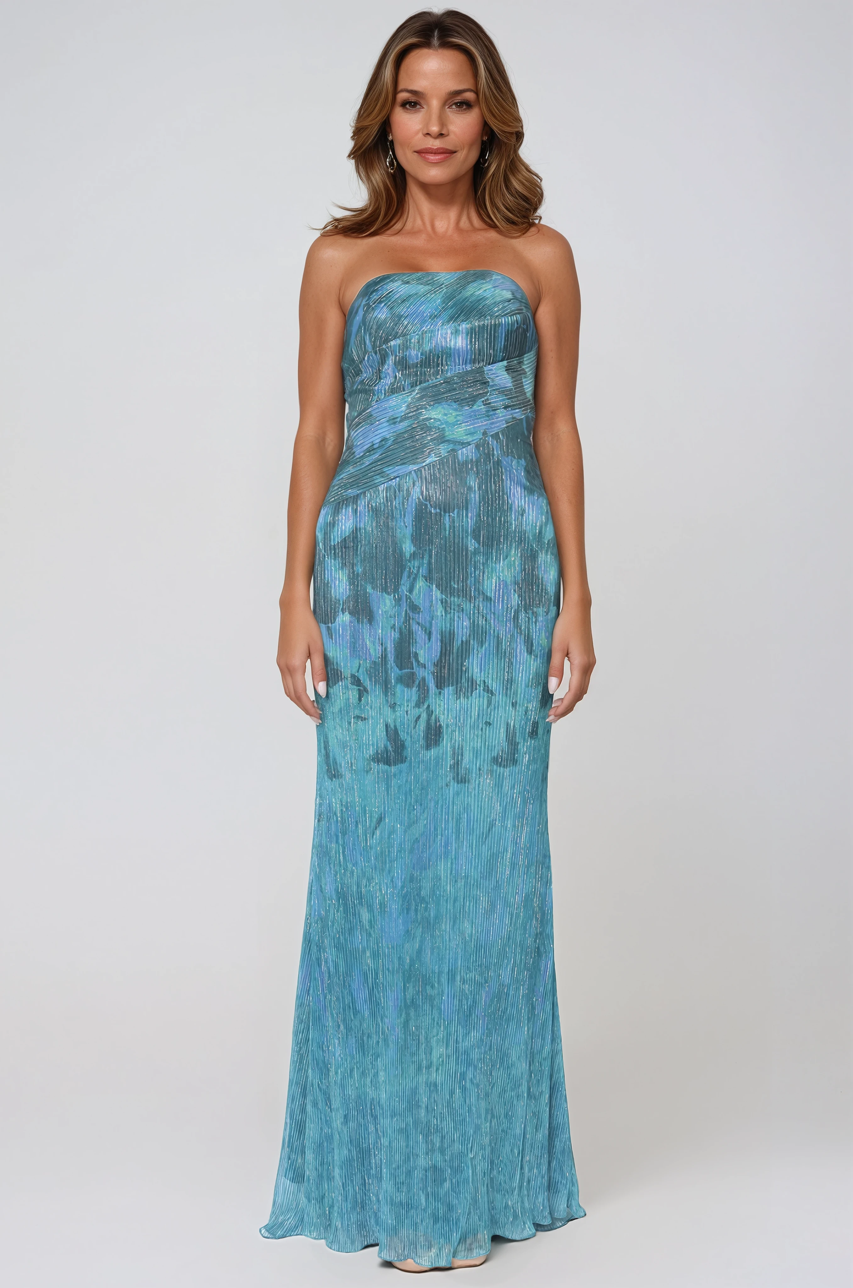 Strapless Stretch Metallic Gown Gown Rene Ruiz Collection