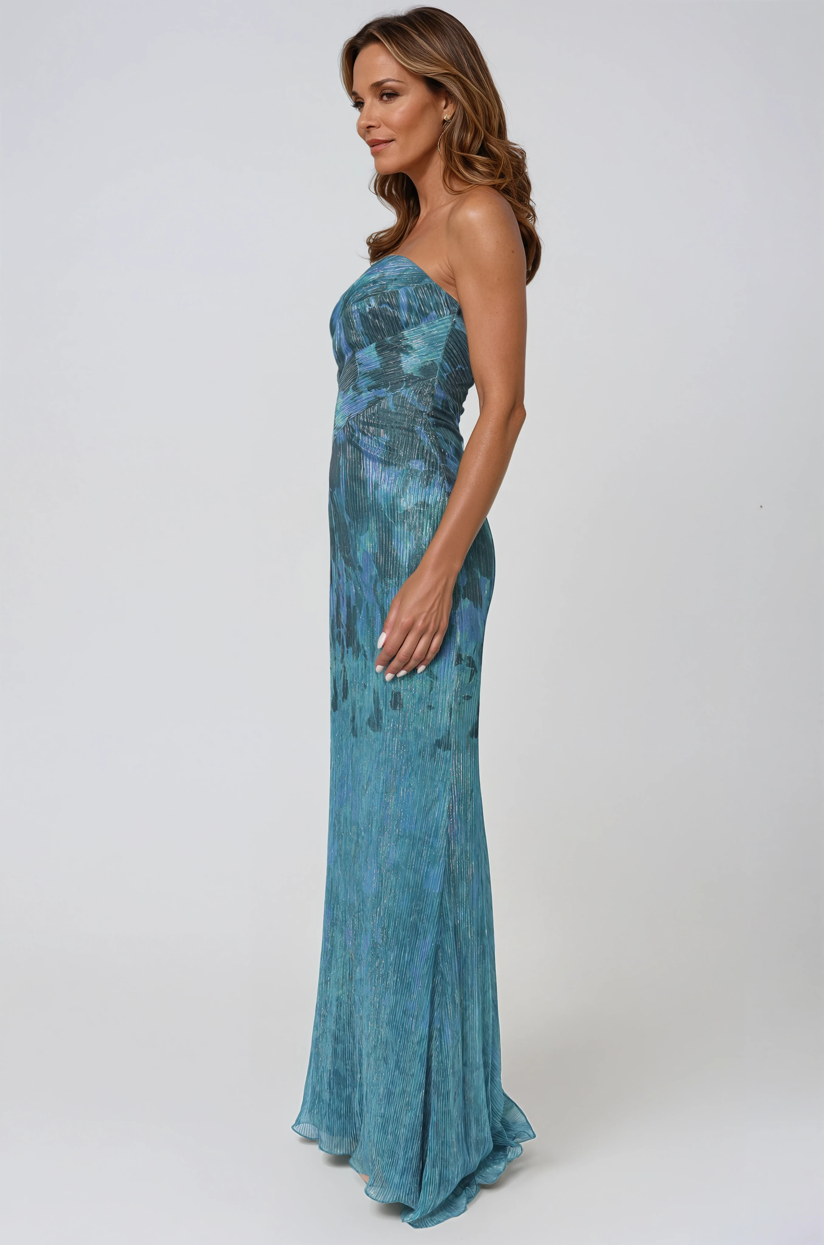 Strapless Stretch Metallic Gown Gown Rene Ruiz Collection