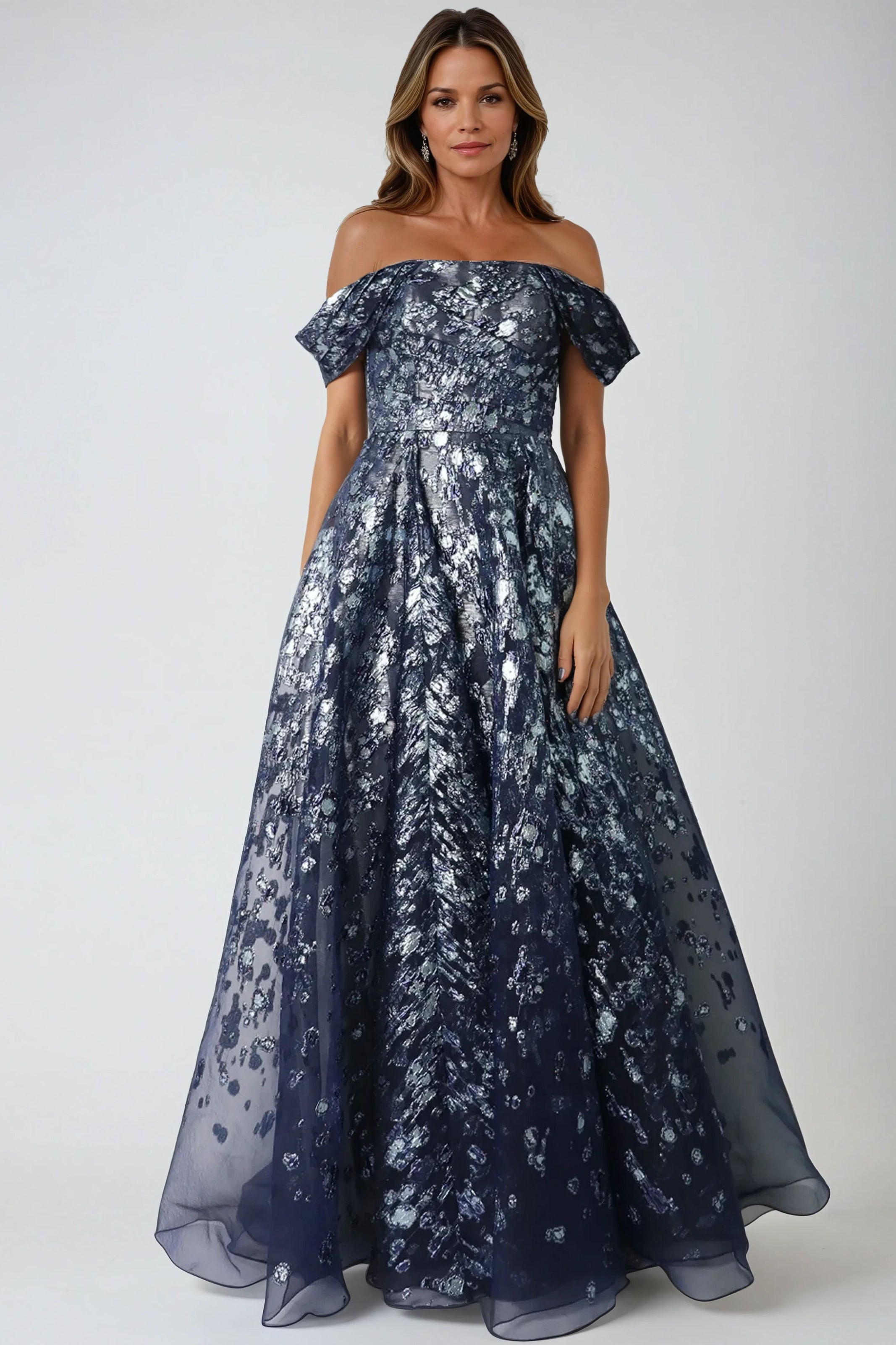 Off The Shoulder Fil Coupé A-Line Gown Gown Rene Ruiz Collection