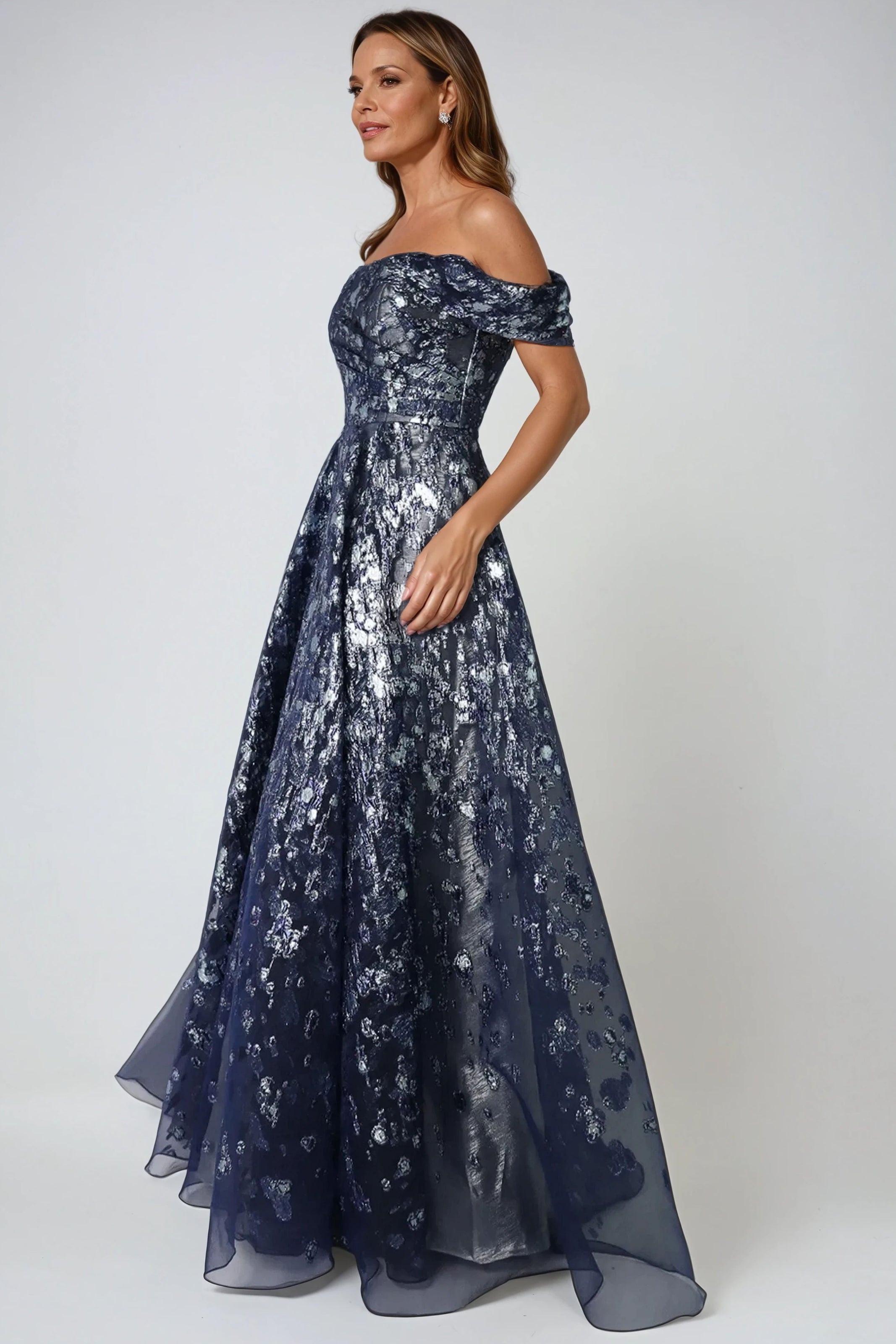 Off The Shoulder Fil Coupé A-Line Gown Gown Rene Ruiz Collection
