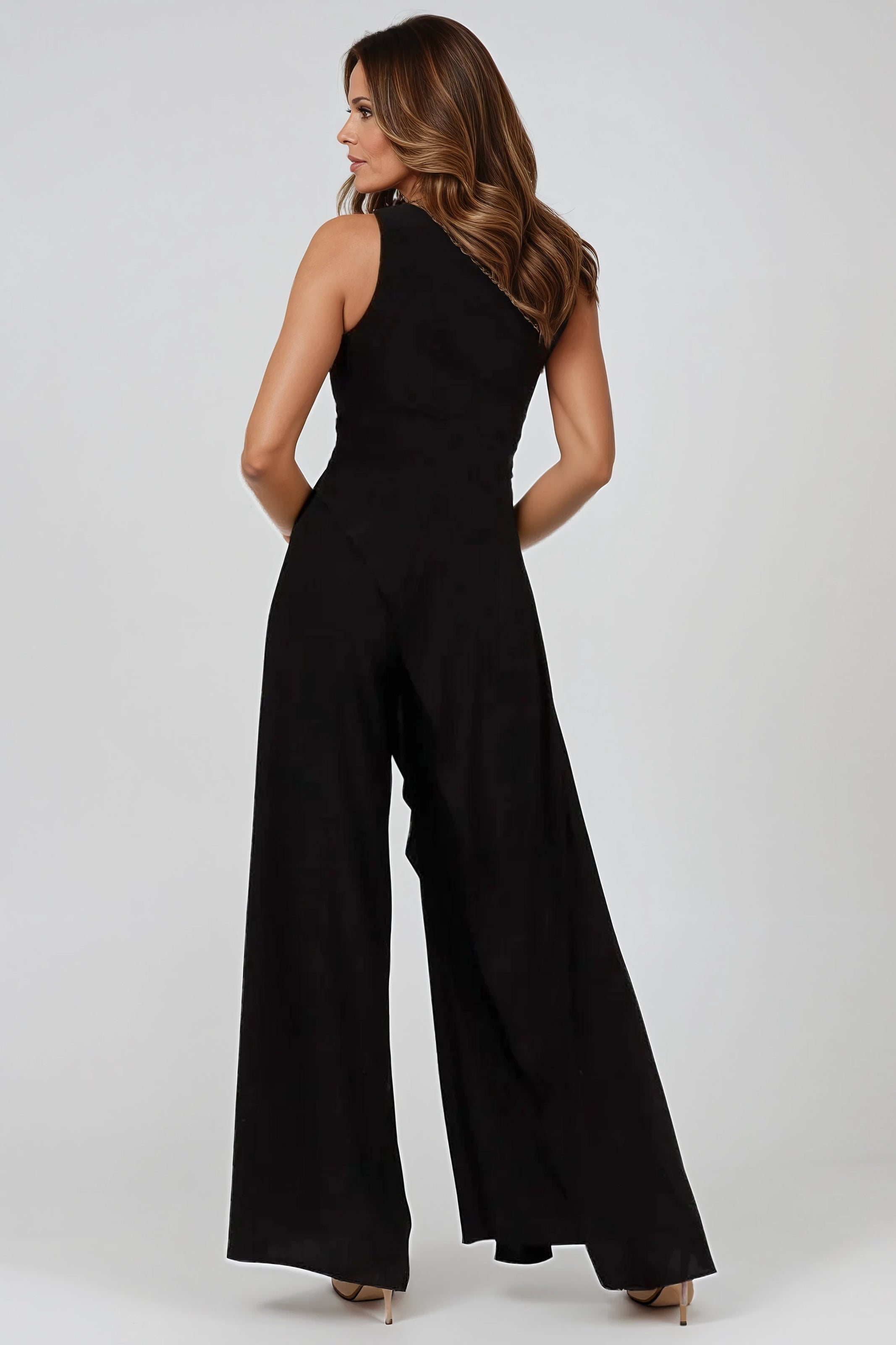 One Shoulder Draped Jersey Knit Wide Leg Jumpsuit