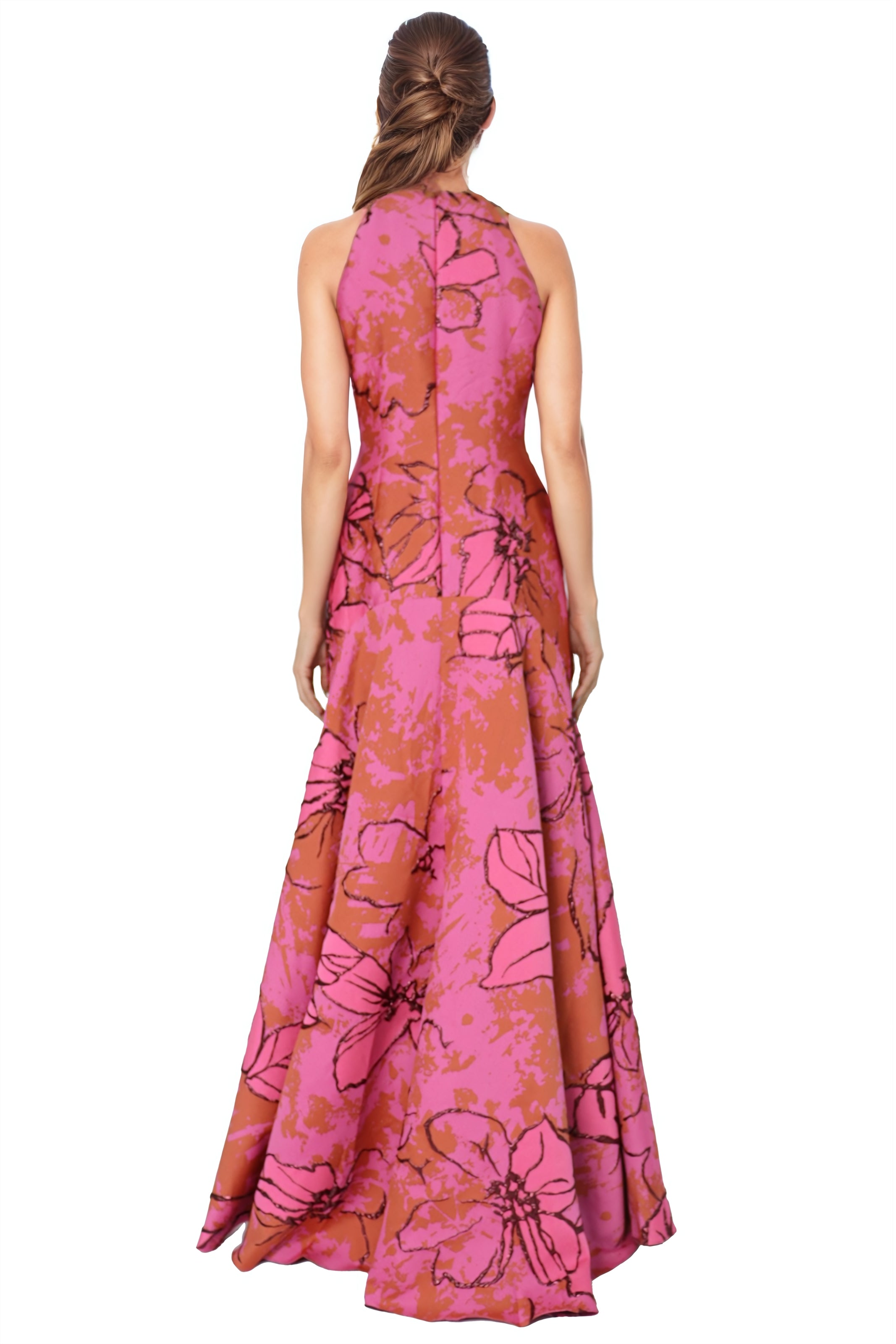 Halter Brocade Fit and Flare Gown  