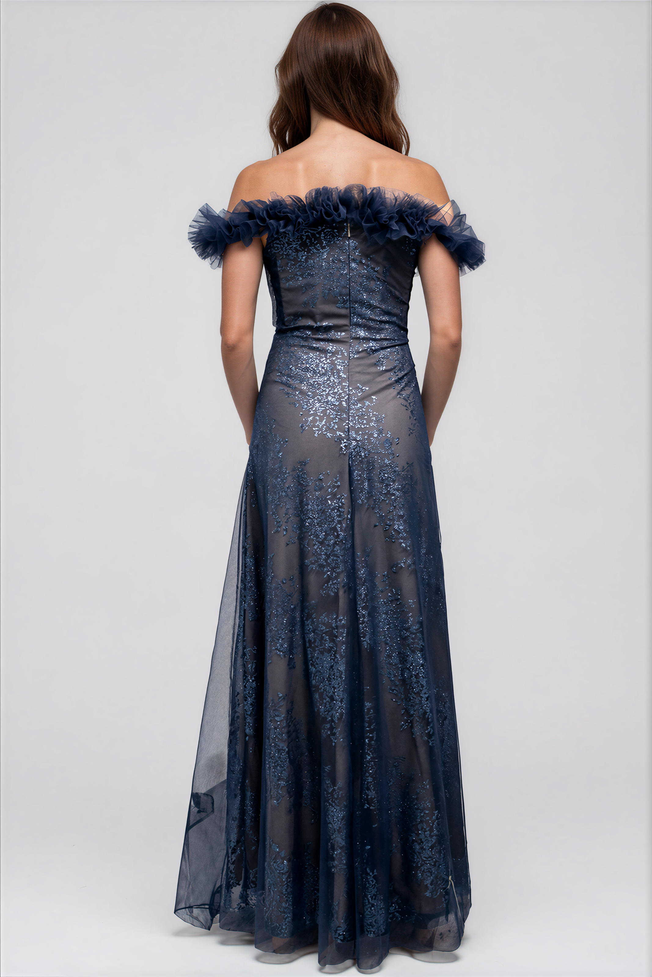 Off The Shoulder Ruffled Fit and Flare Gown Off The Shoulder Ruffled Fit and Flare Gown
