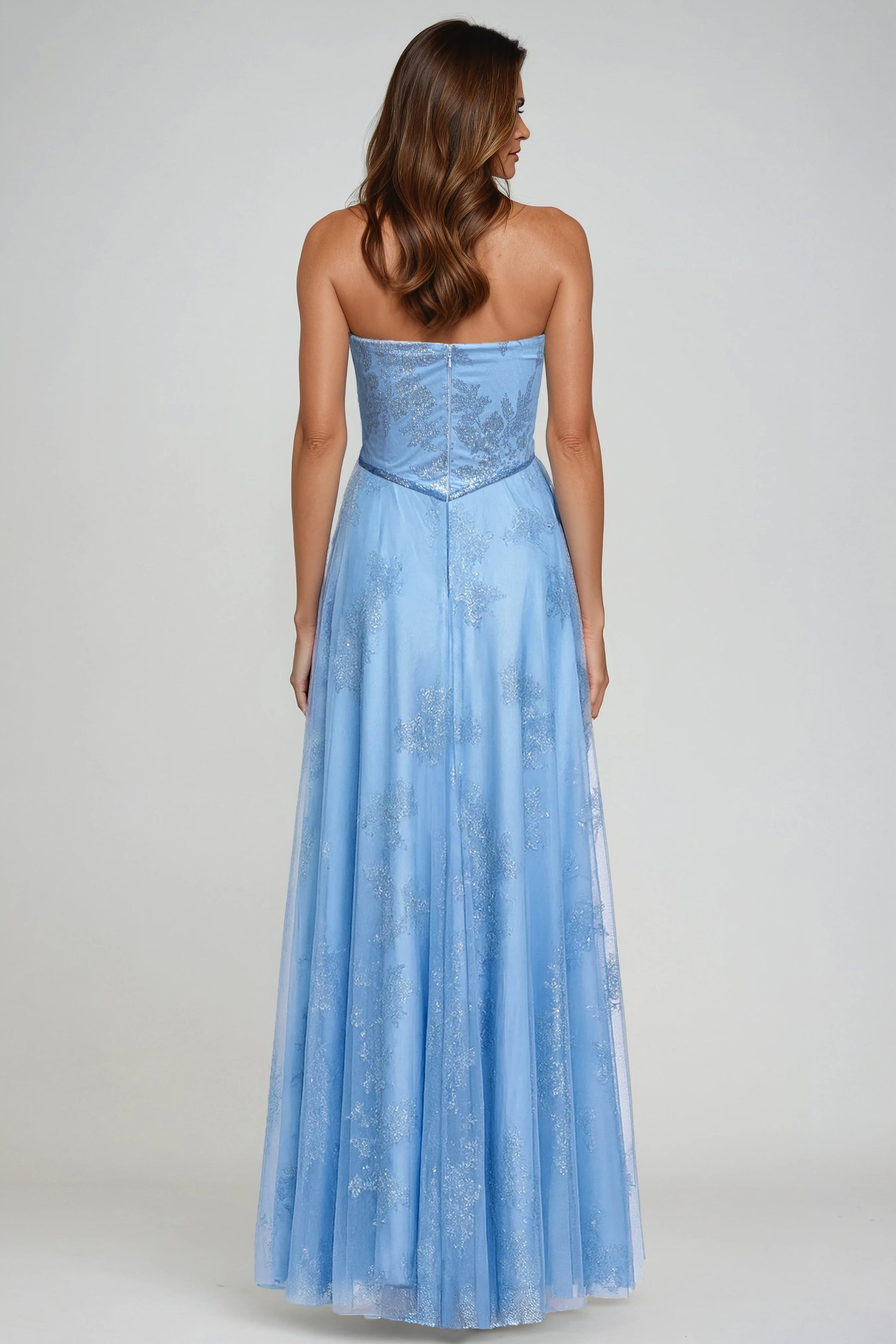 Strapless Glitter A-Line Tulle Gown Gown Rene Ruiz Collection