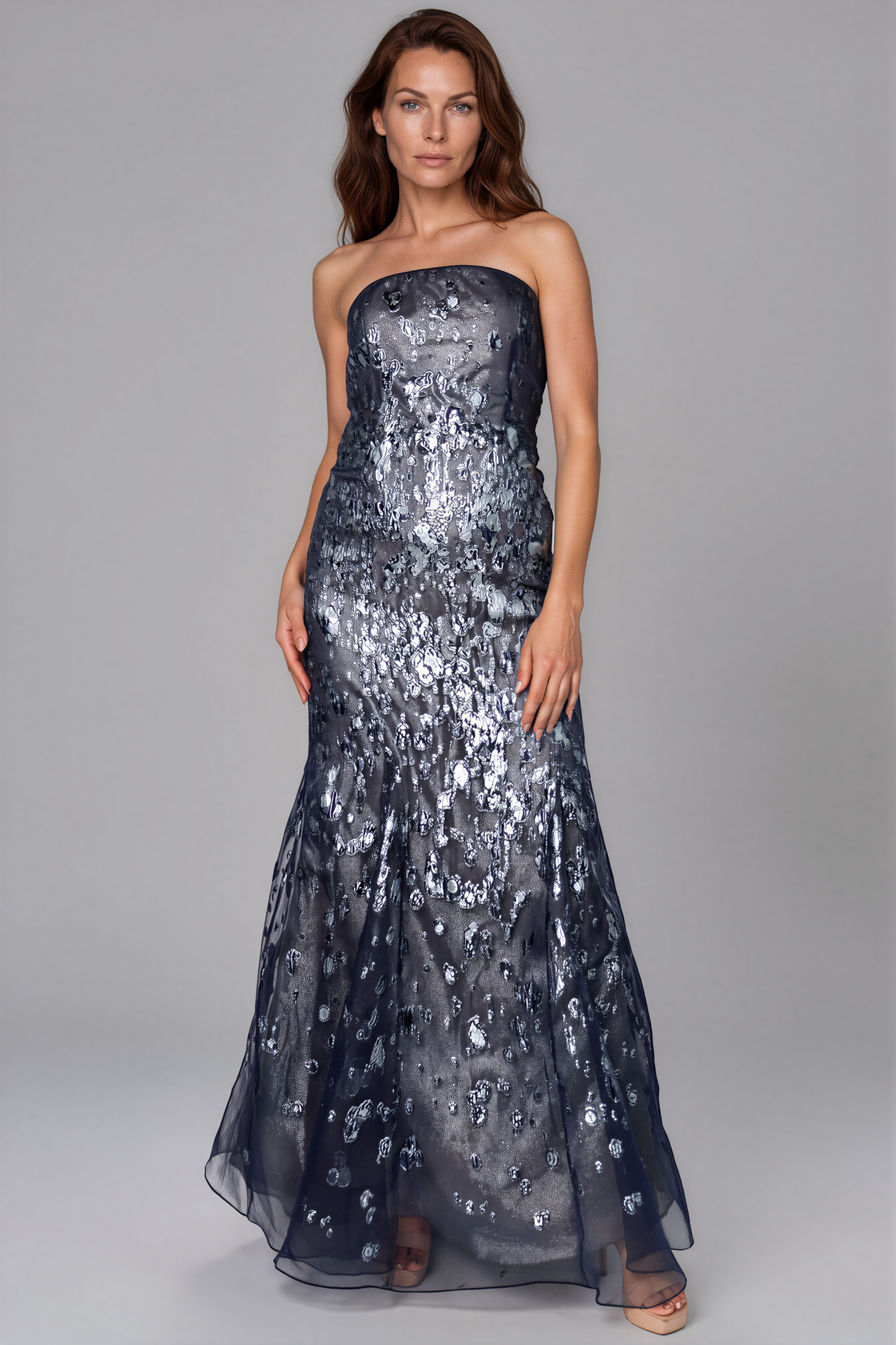Strapless Fil Coupe Fit And Flare Gown