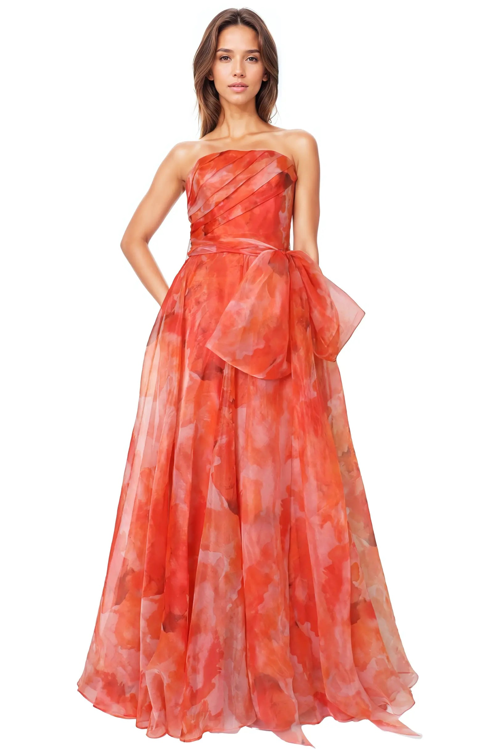 Strapless Organza Gown With Belt  