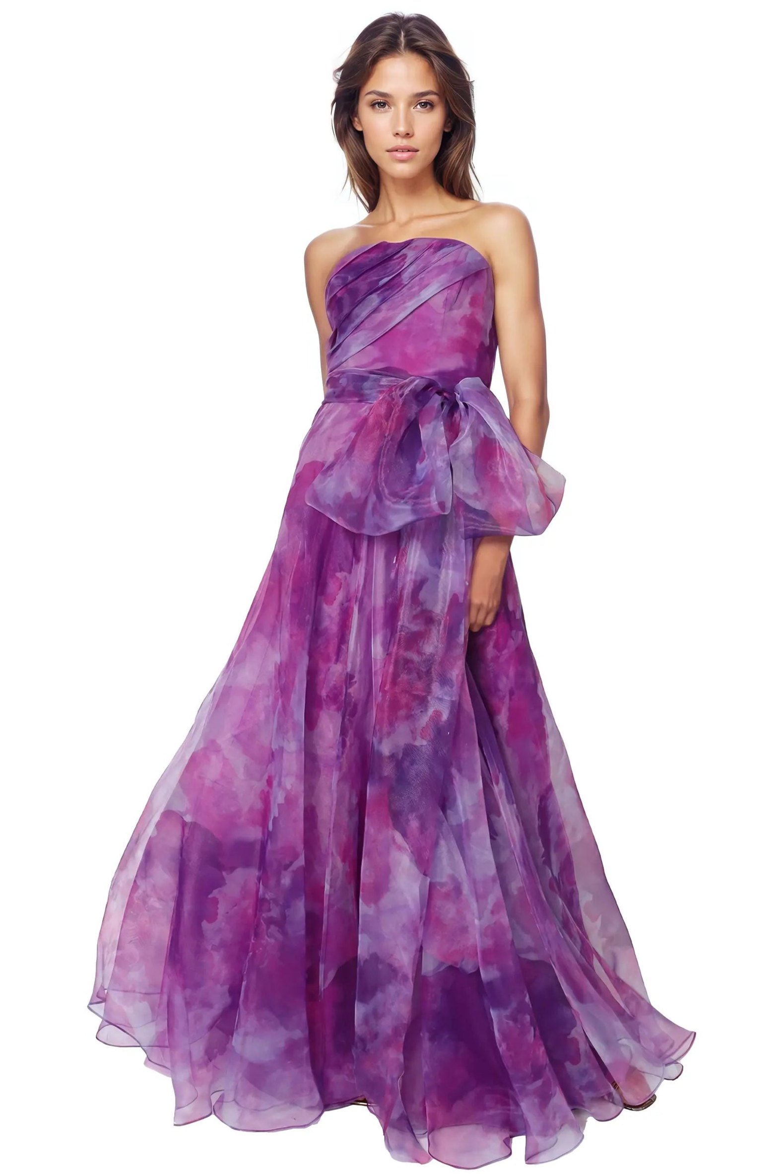 Strapless Organza Gown With Belt  