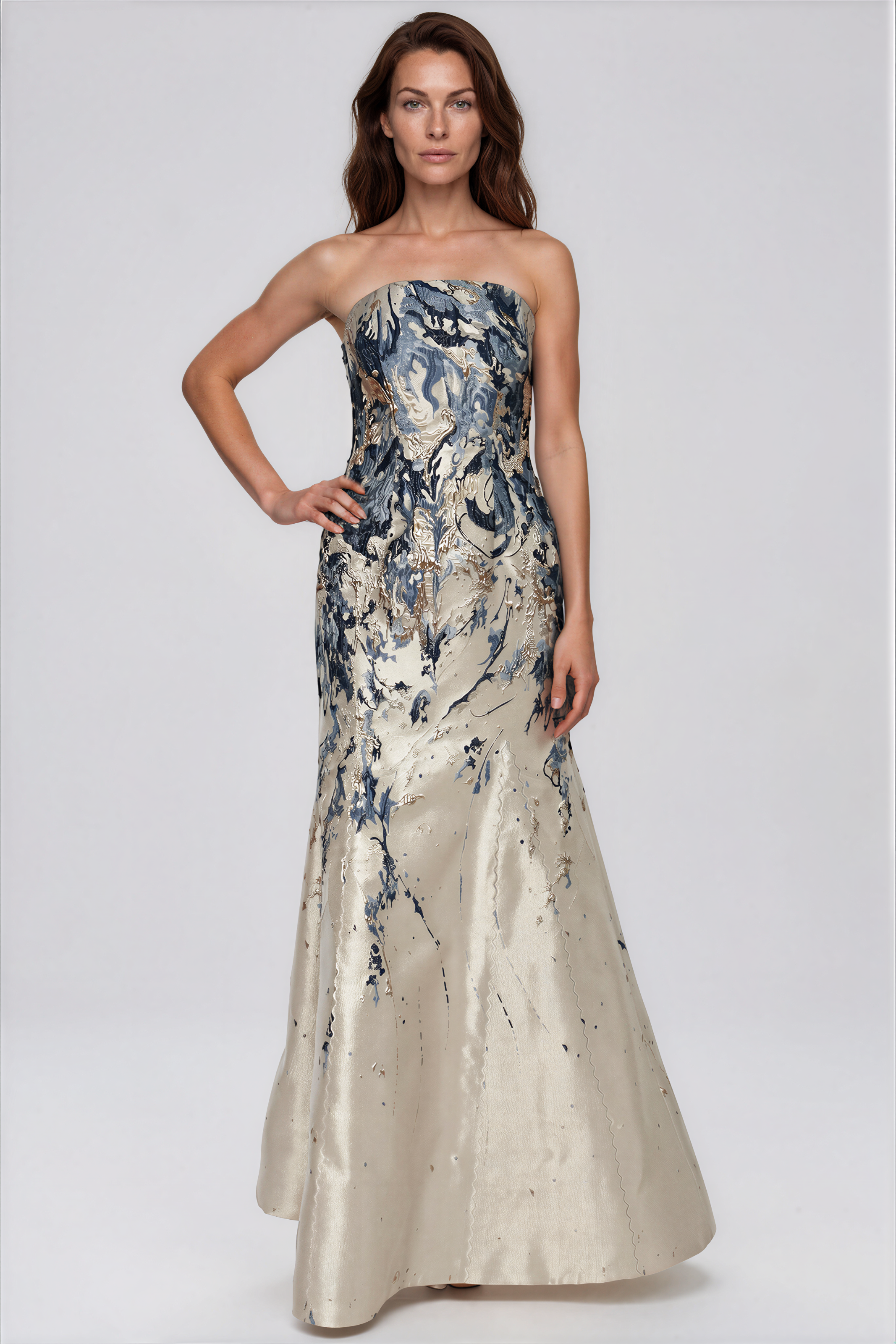 Strapless Mermaid Brocade Gown