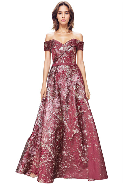 ◆関税込◆【REBECCA VALLANCEC】off-shoulder brocade dress Adalyn off-shoulder brocade midi dress in pink - Rebecca