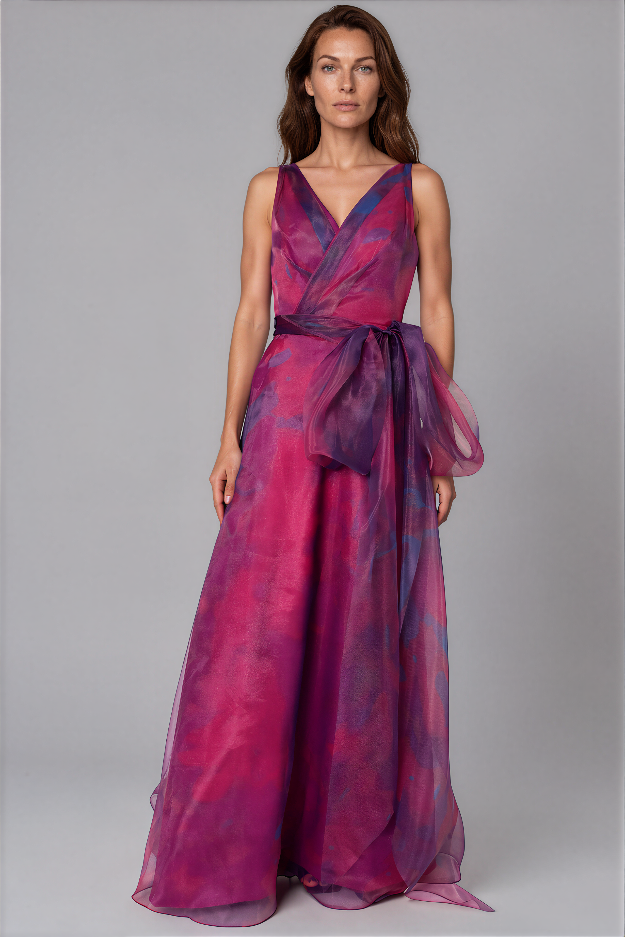 V-Neck Organza A-Line Gown Gown Rene Ruiz Collection