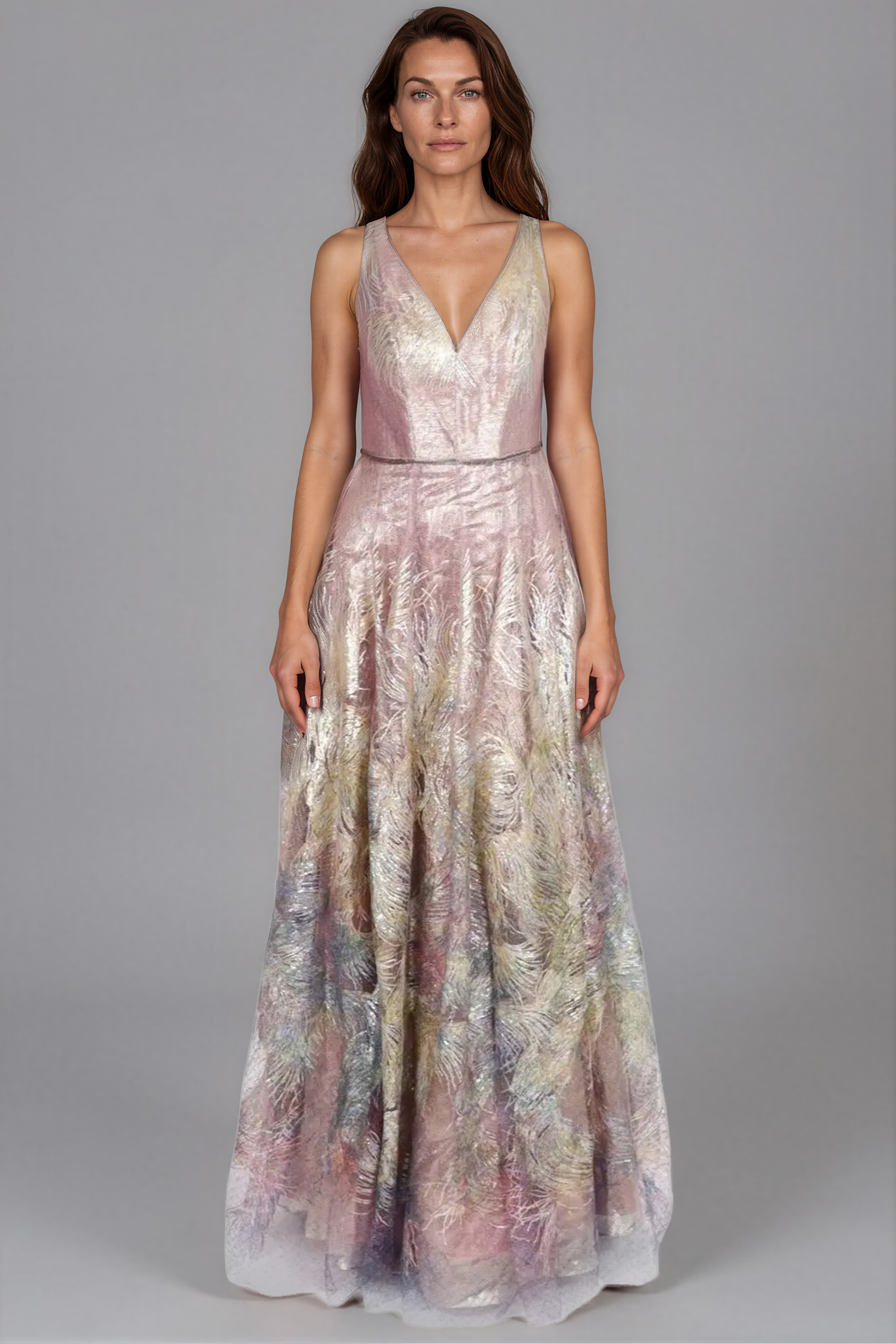 V-neck Applique Gown - Rene Ruiz Collection