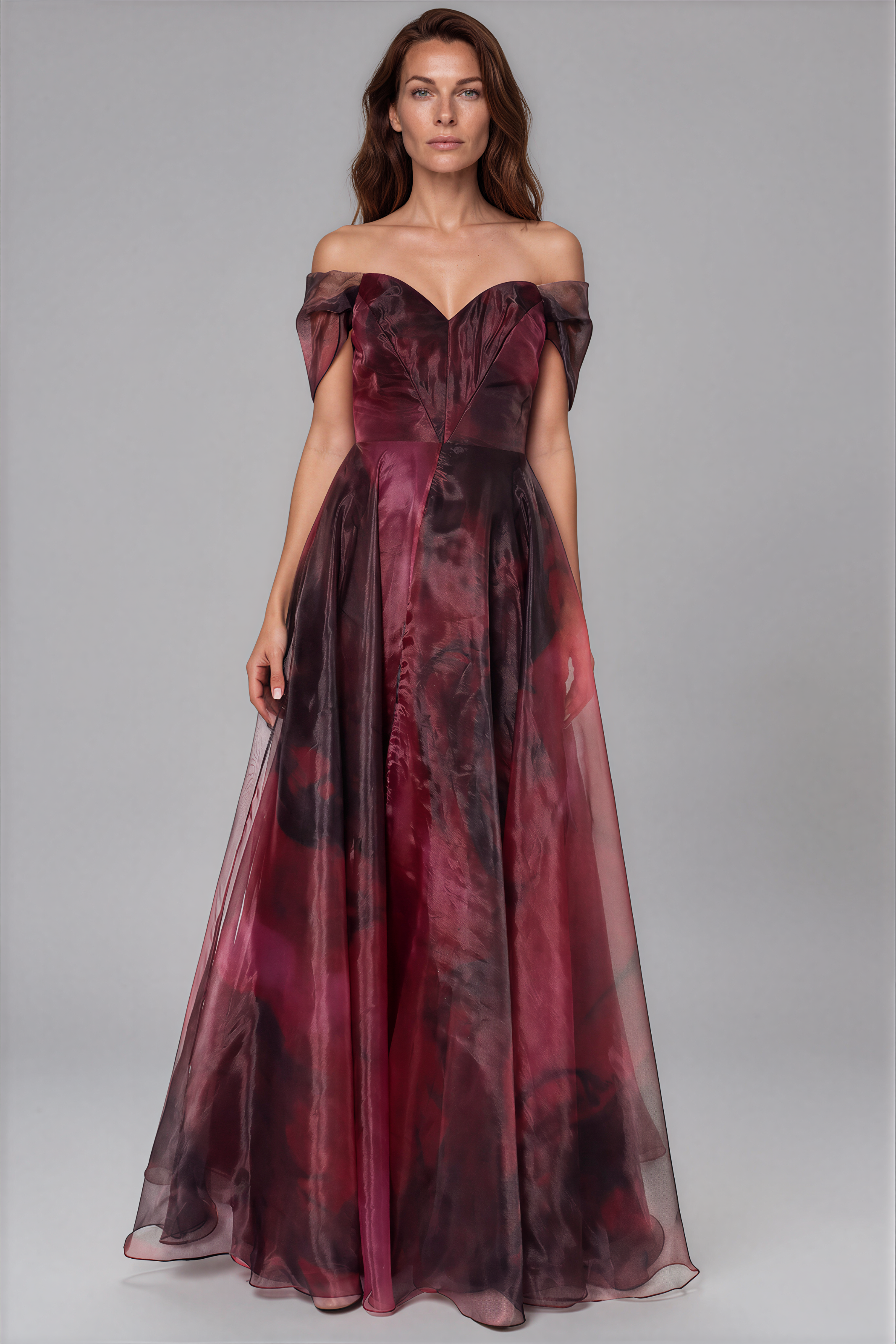 Wrap Sleeve Off The Shoulder Organza Gown Gown Rene Ruiz Collection