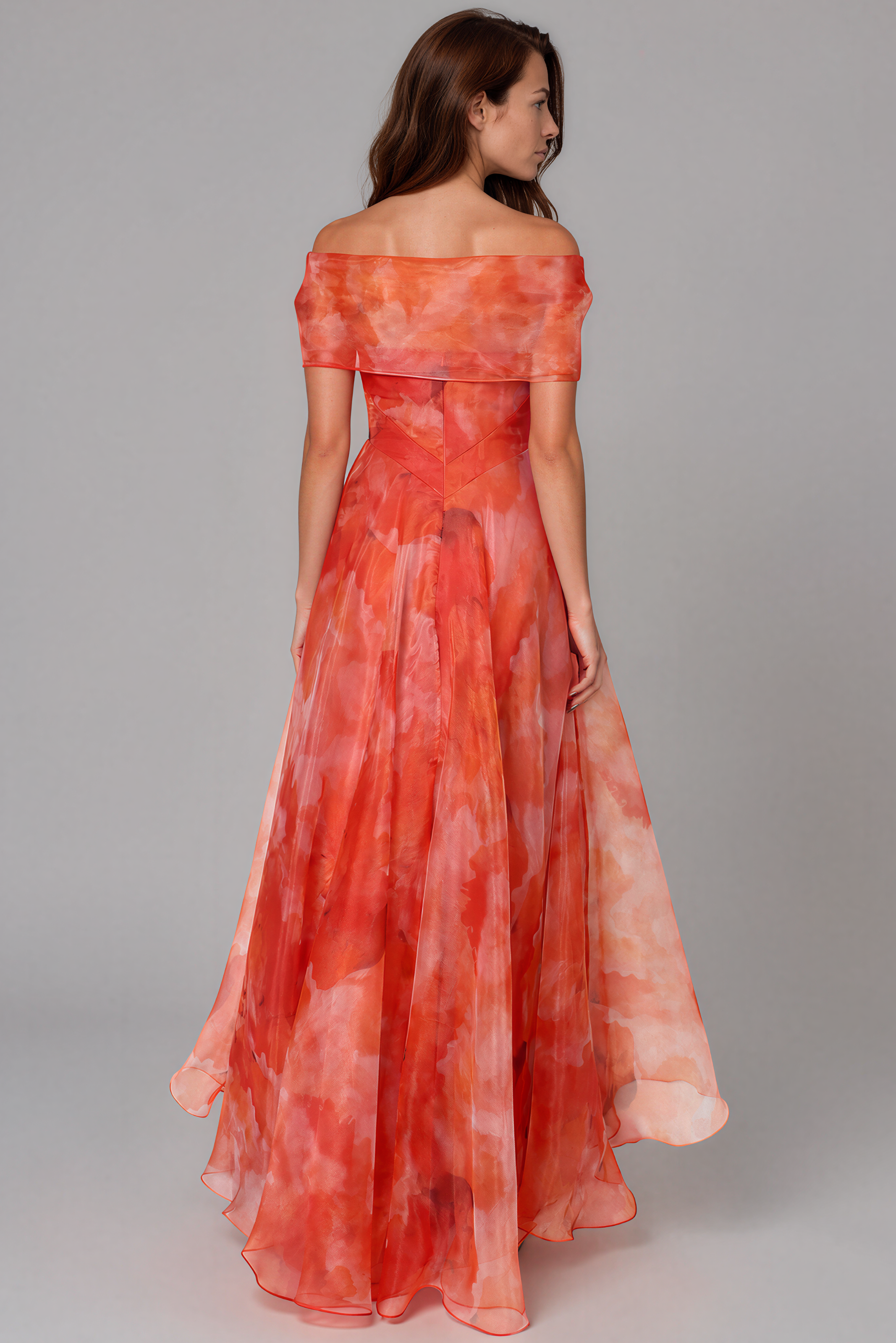 Wrap Sleeve Off The Shoulder Organza Gown