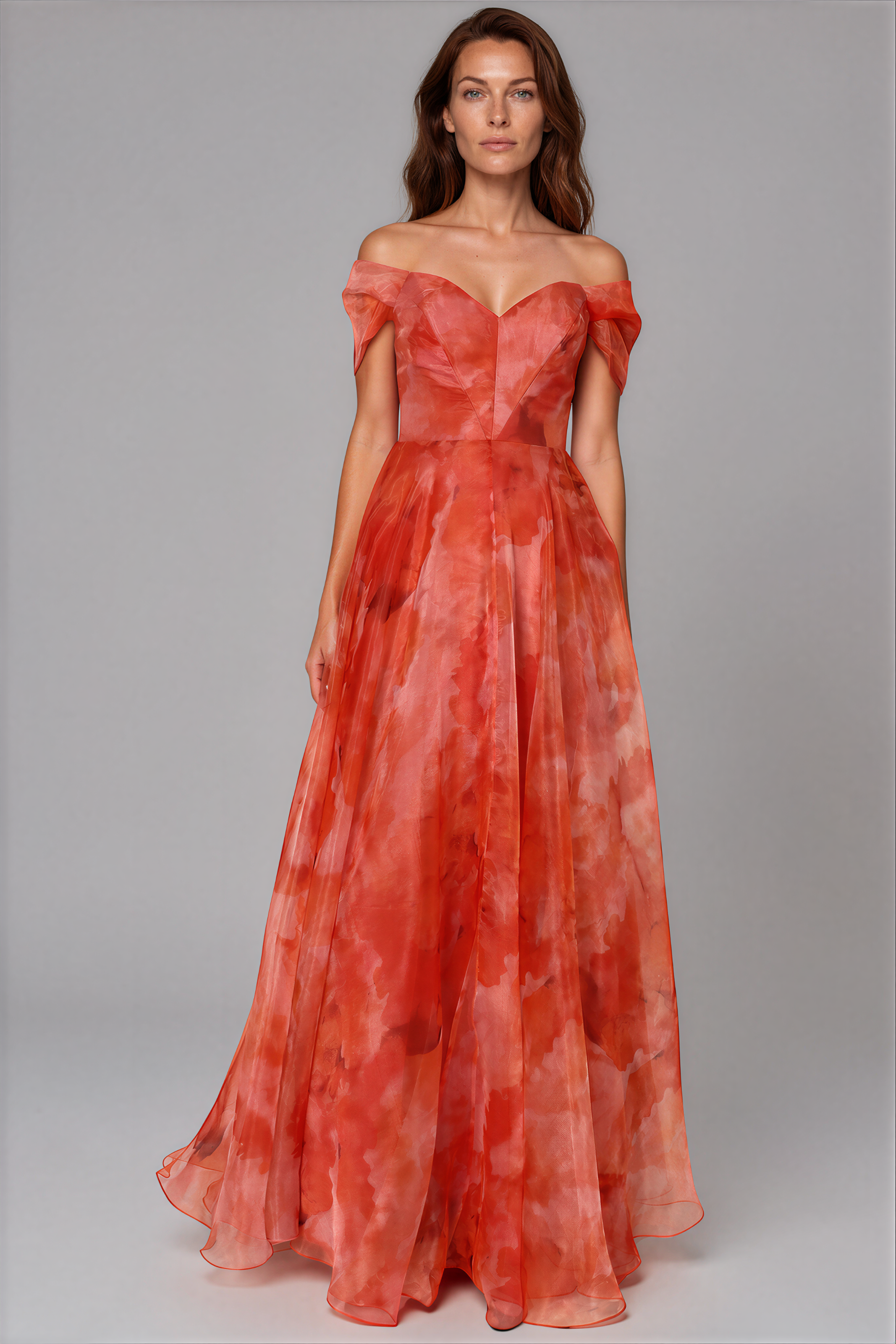 Wrap Sleeve Off The Shoulder Organza Gown