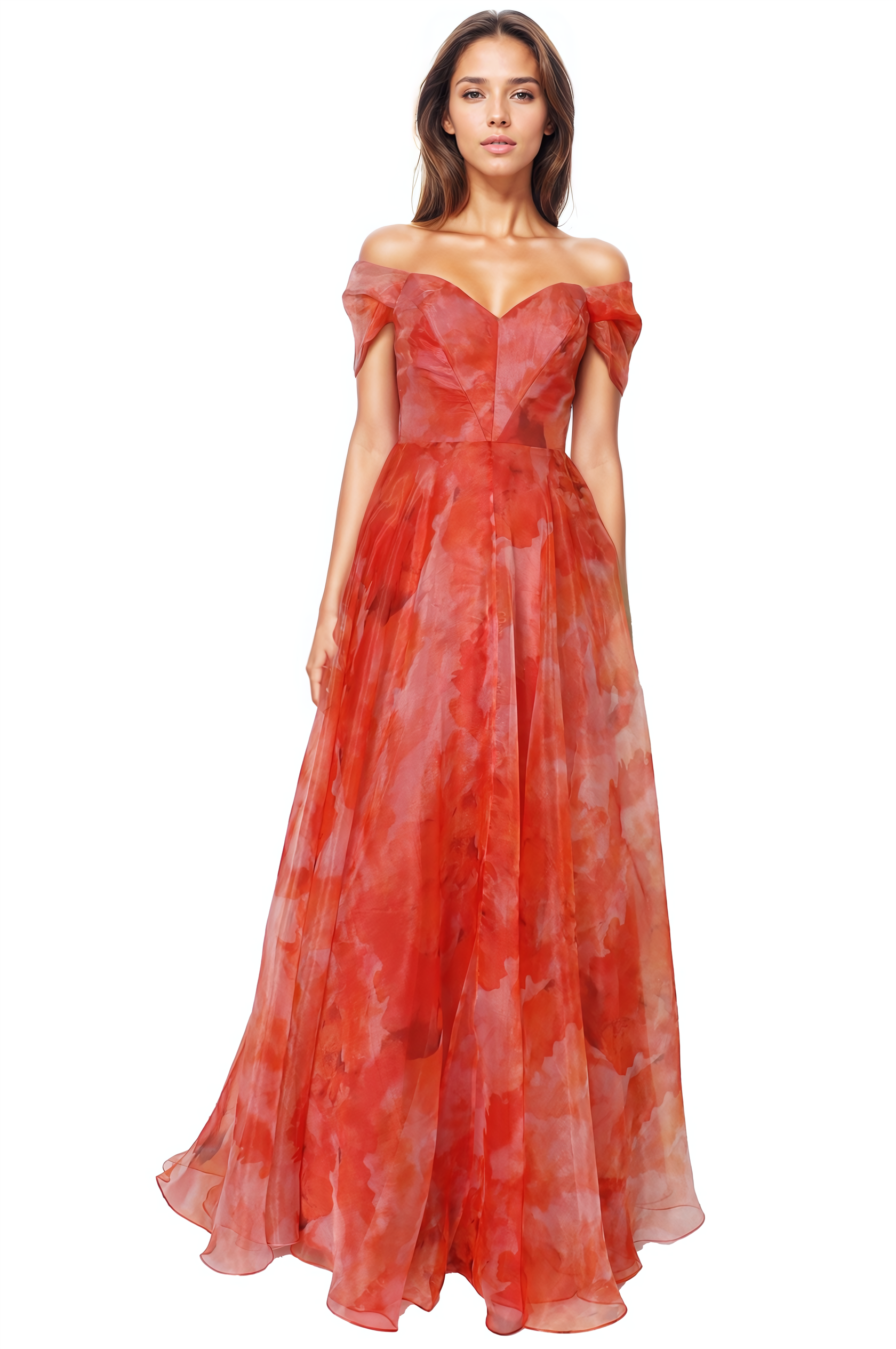 Wrap Sleeve Off The Shoulder Organza Gown  