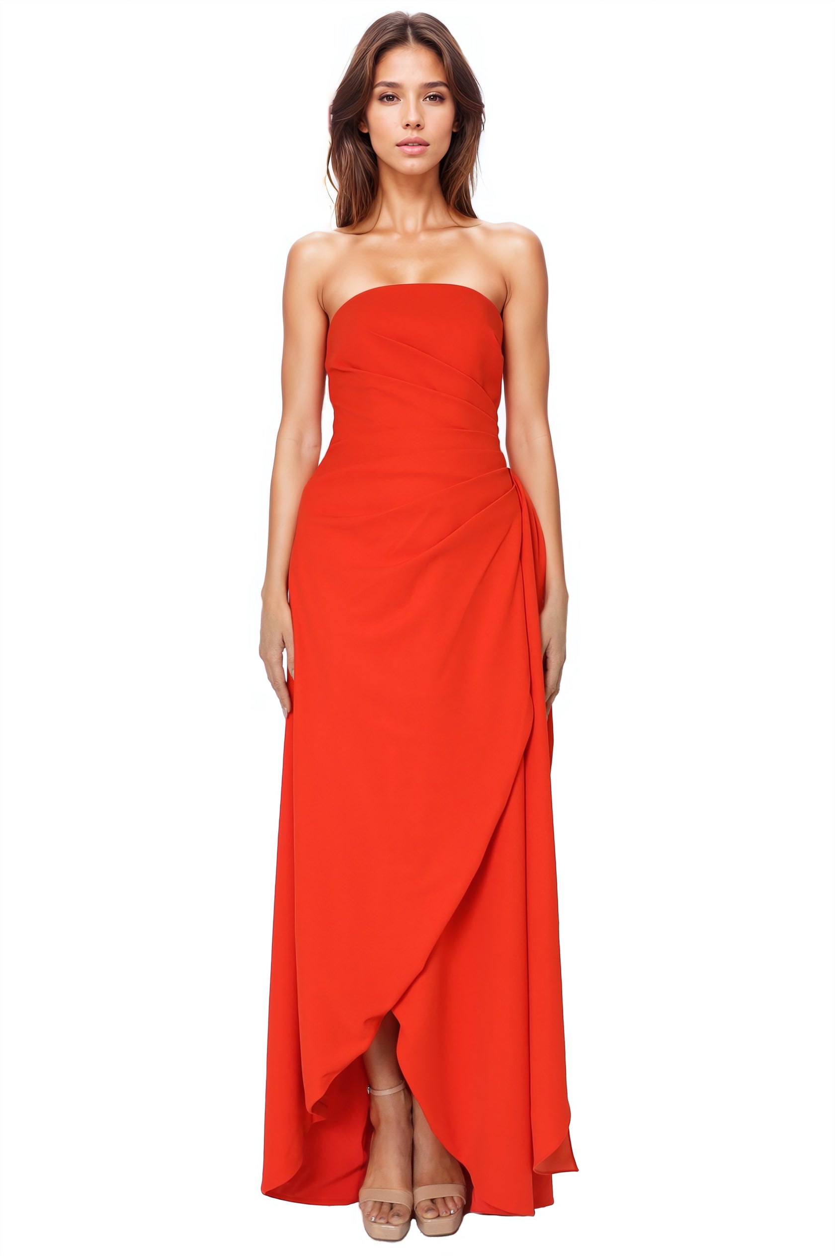 Hand Draped Strapless Crepe Gown  