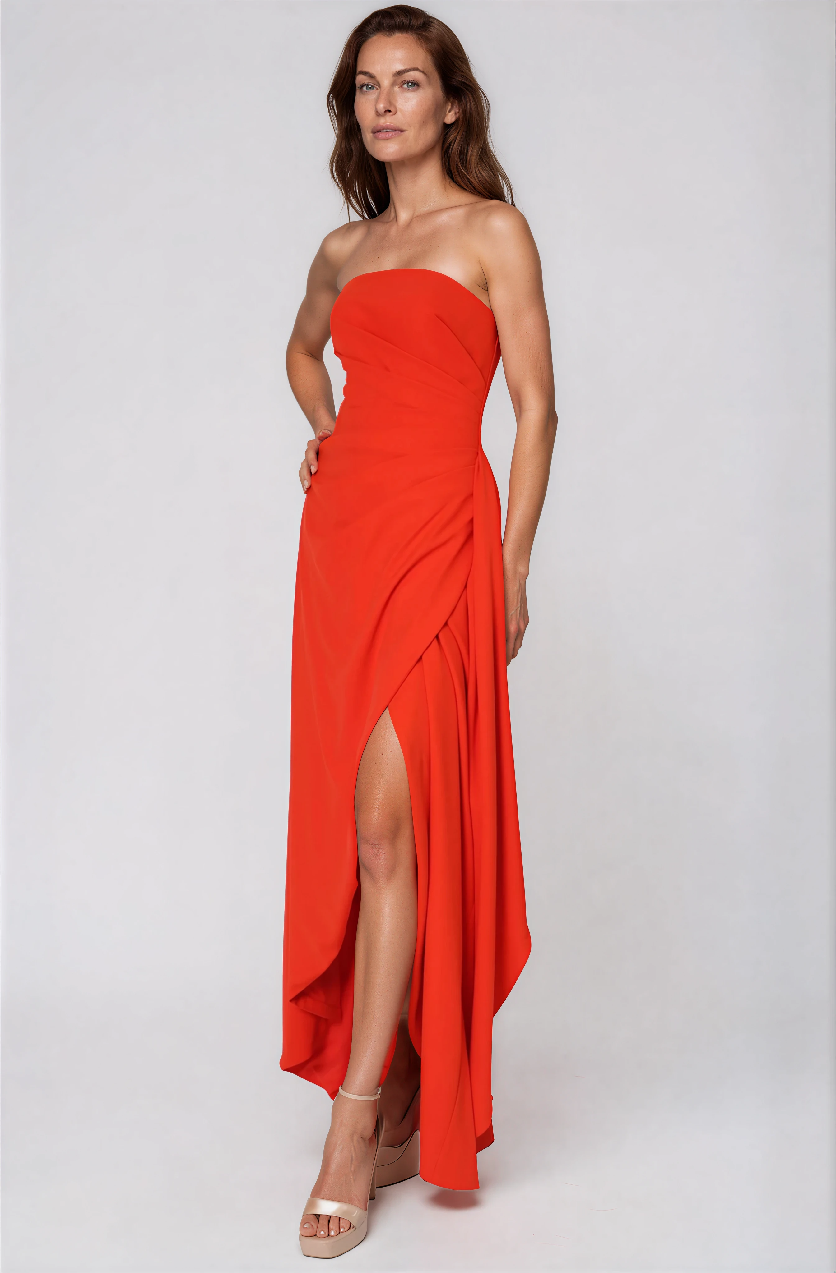 Hand Draped Strapless Crepe Gown Gown Rene Ruiz Collection
