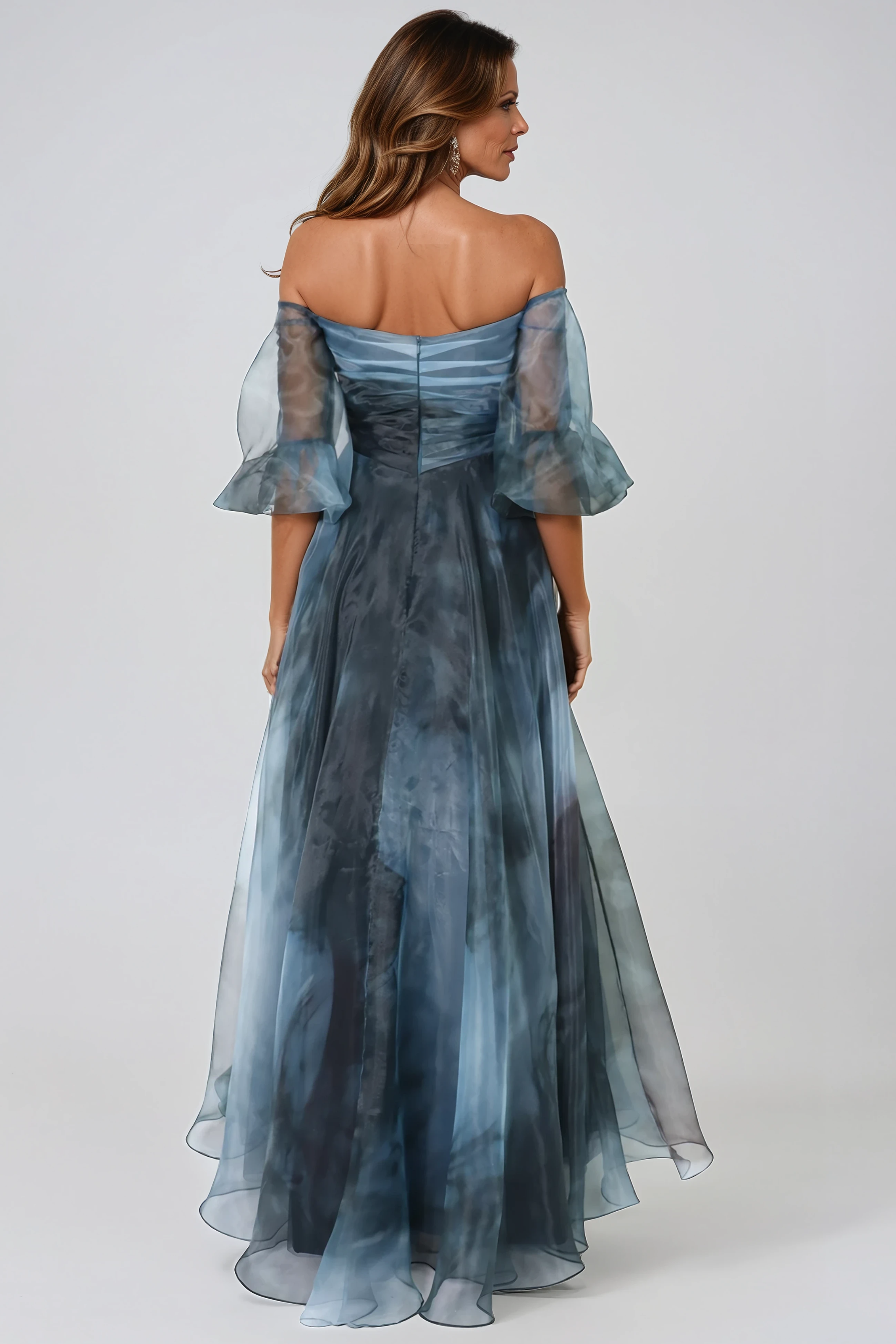3/4 Puff Sleeve Organza Gown Gown Rene Ruiz Collection