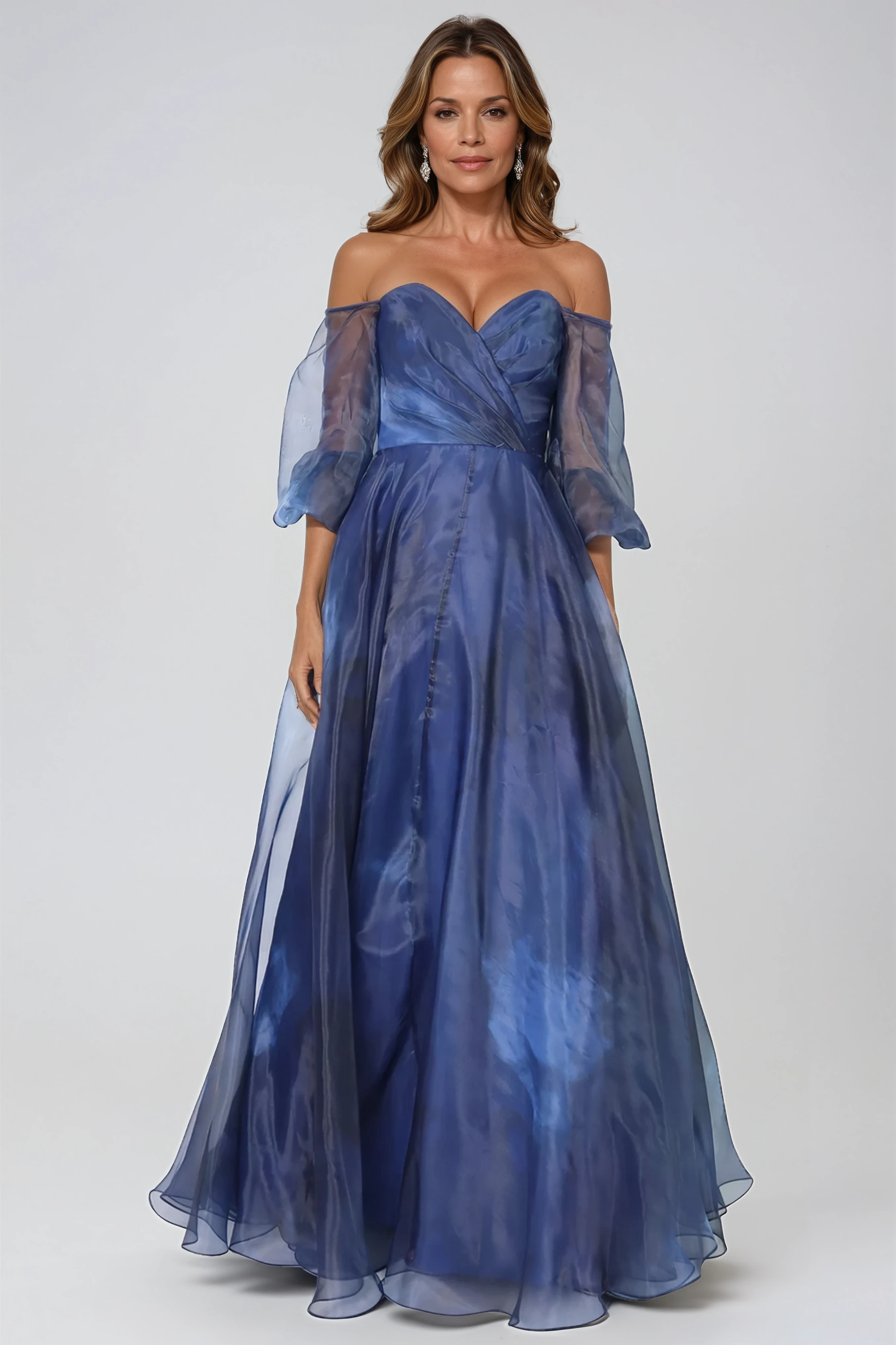 3/4 Puff Sleeve Organza Gown Gown Rene Ruiz Collection