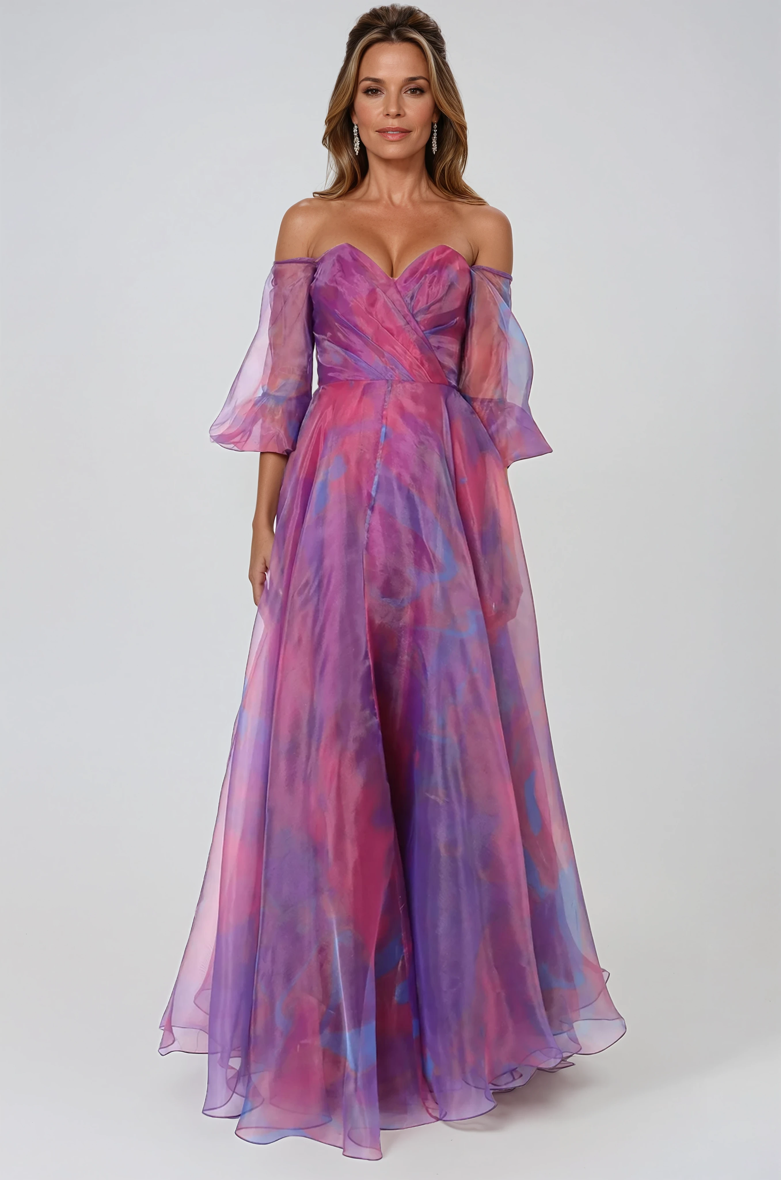 3/4 Puff Sleeve Organza Gown Gown Rene Ruiz Collection