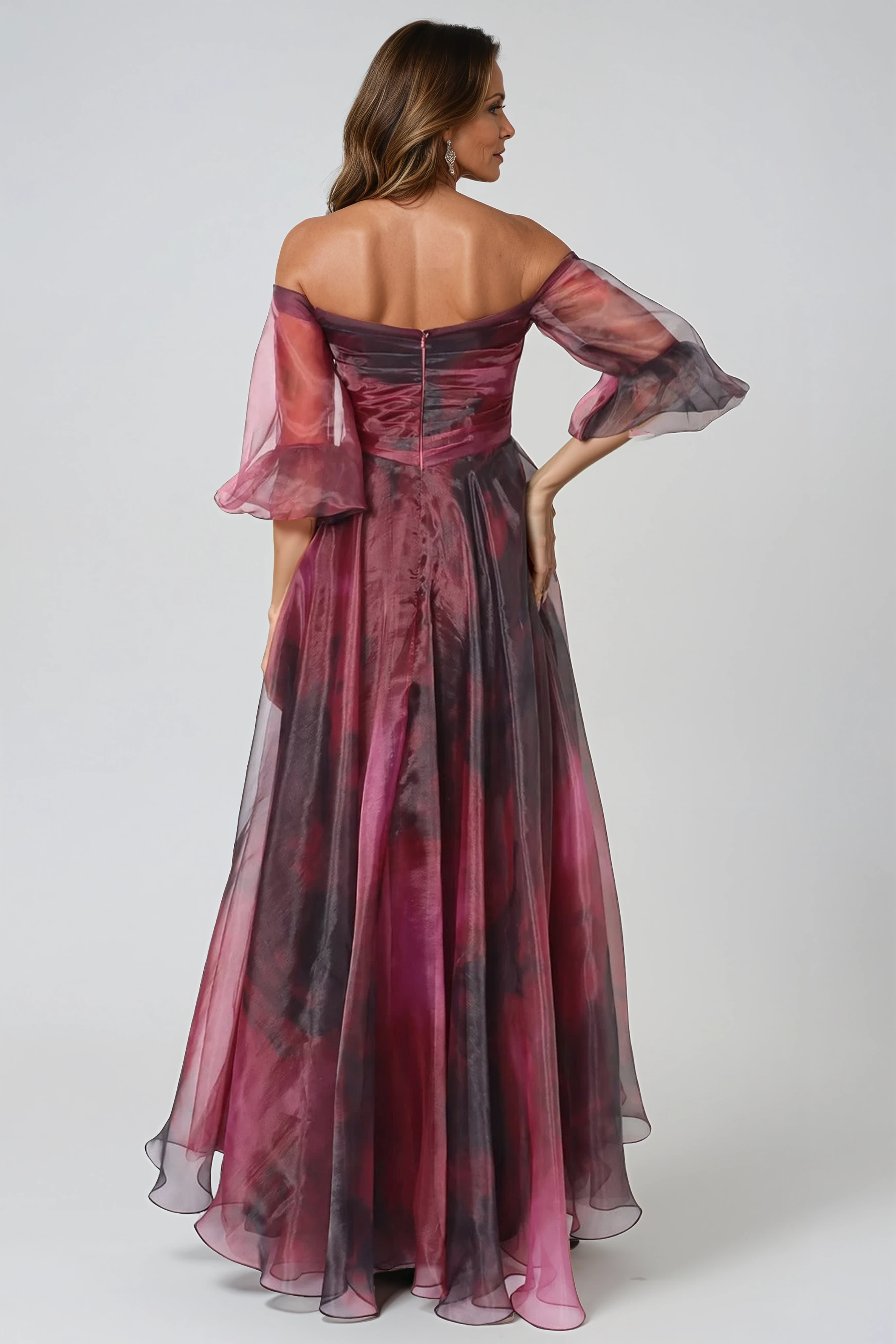 3/4 Puff Sleeve Organza Gown Gown Rene Ruiz Collection
