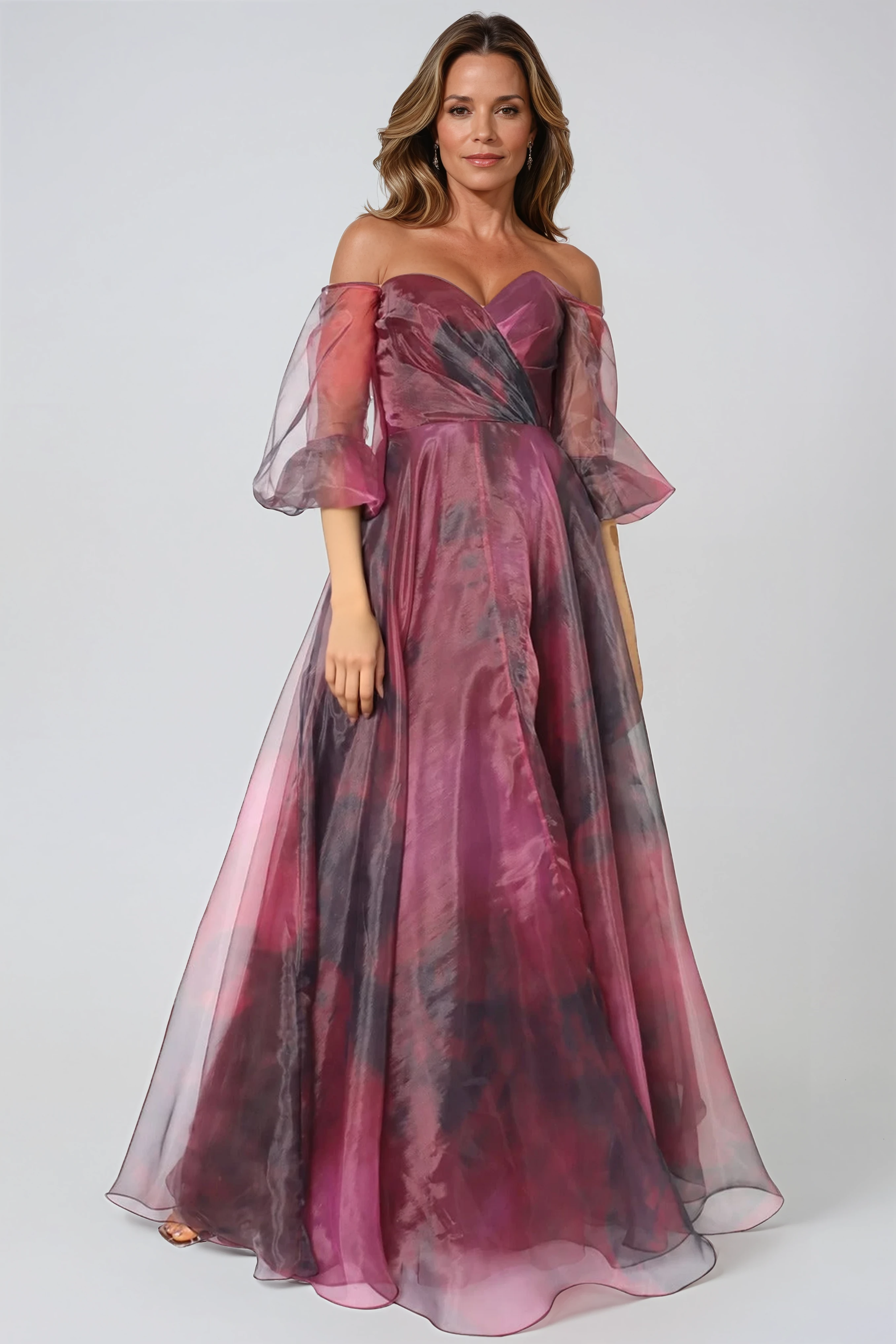 3/4 Puff Sleeve Organza Gown Gown Rene Ruiz Collection