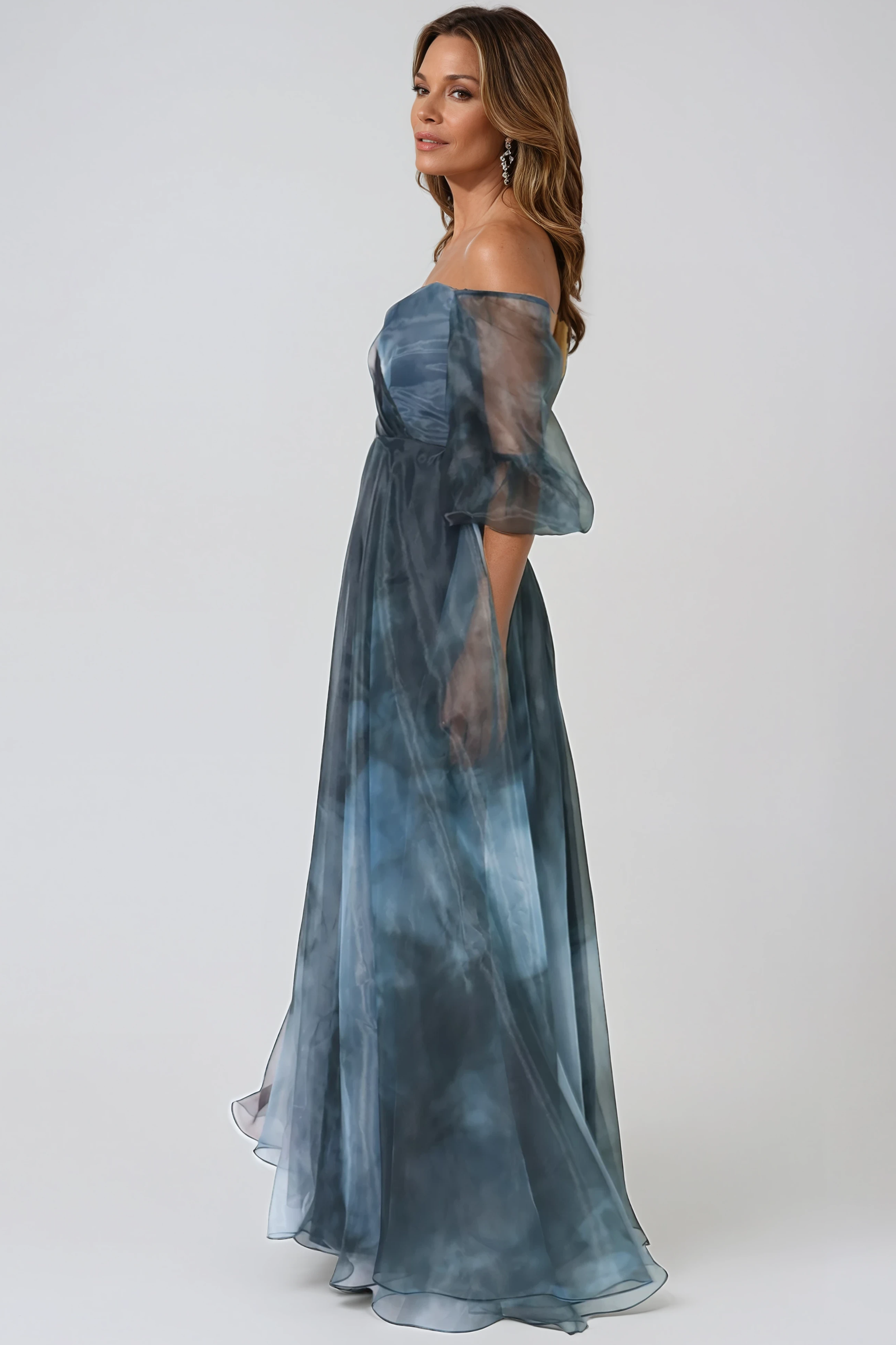3/4 Puff Sleeve Organza Gown Gown Rene Ruiz Collection
