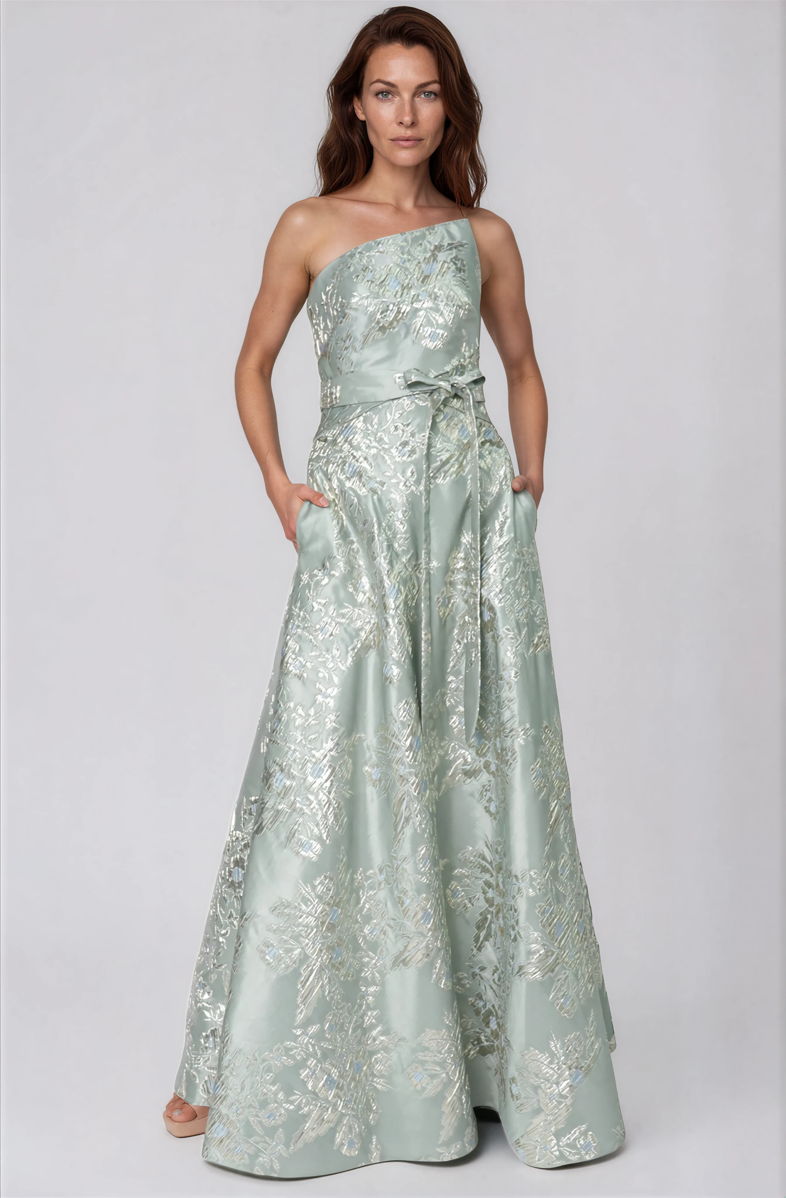 Strapless Floral Brocade Gown Gown Rene Ruiz Collection