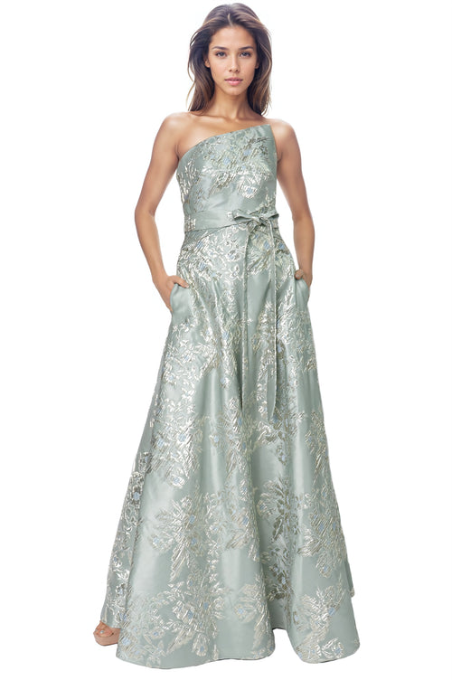 Brocade silk ruffle gown