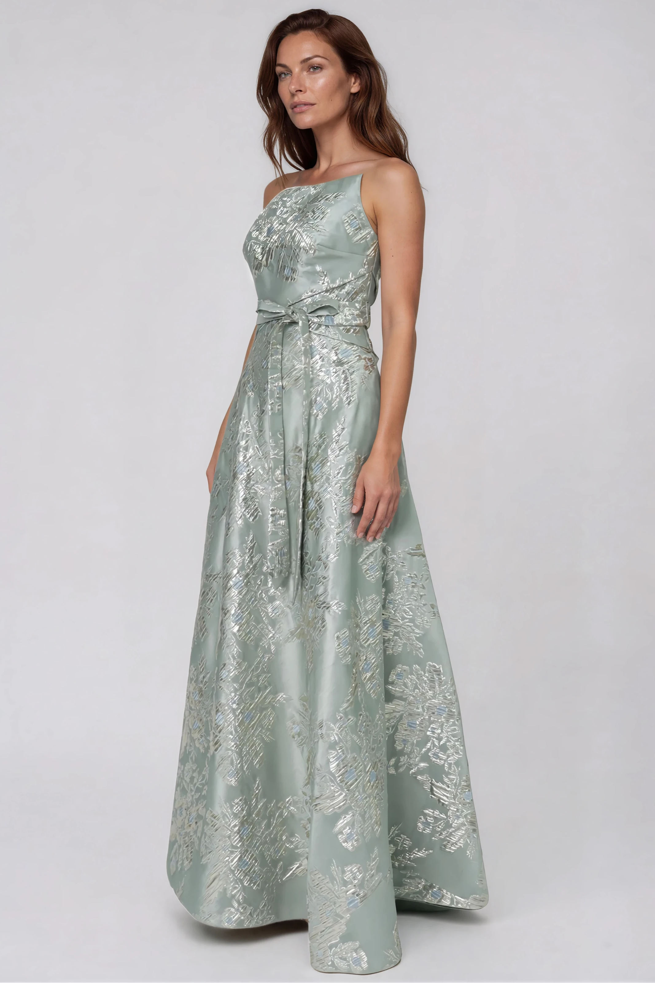 Strapless Floral Brocade Gown Gown Rene Ruiz Collection