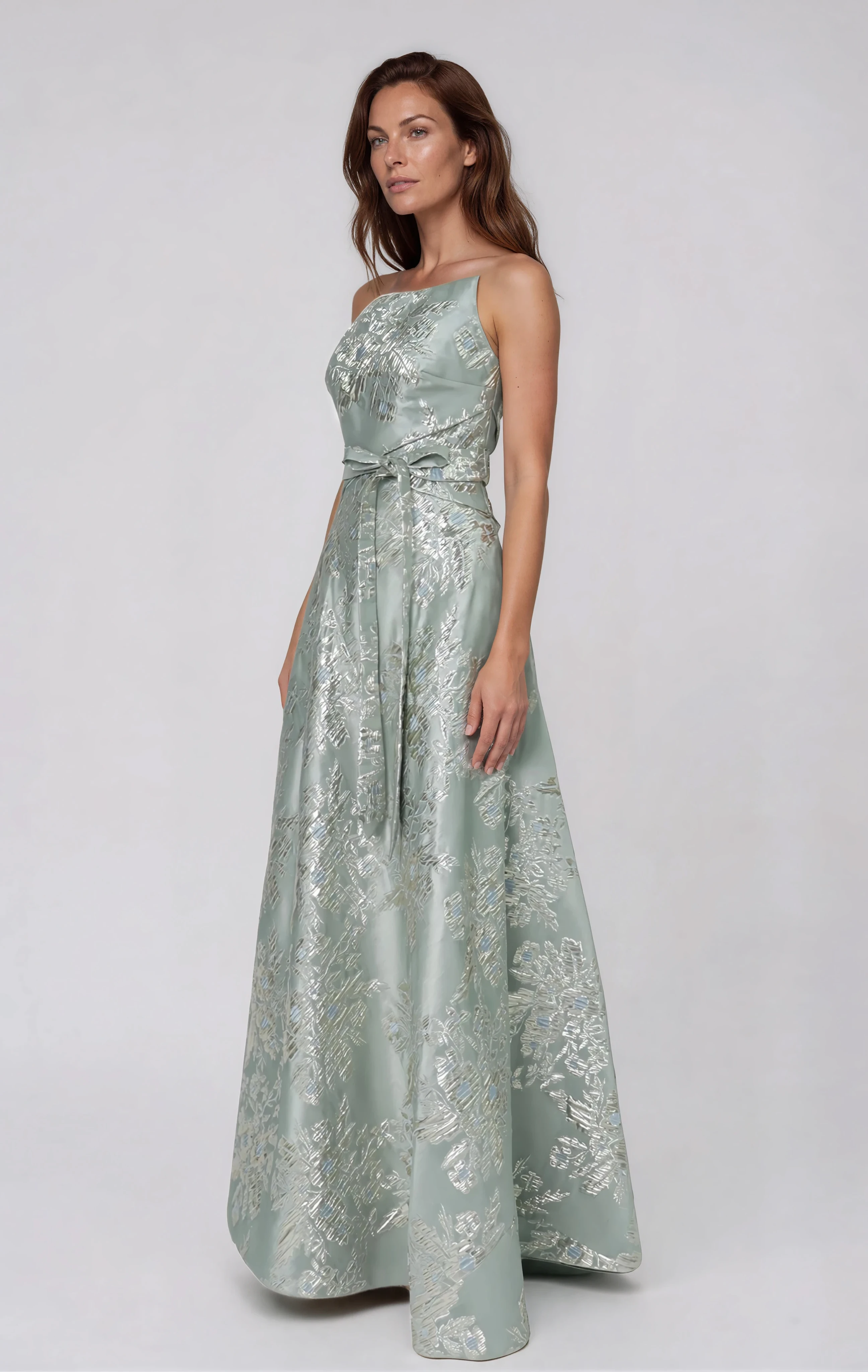 Strapless Floral Brocade Gown Gown Rene Ruiz Collection