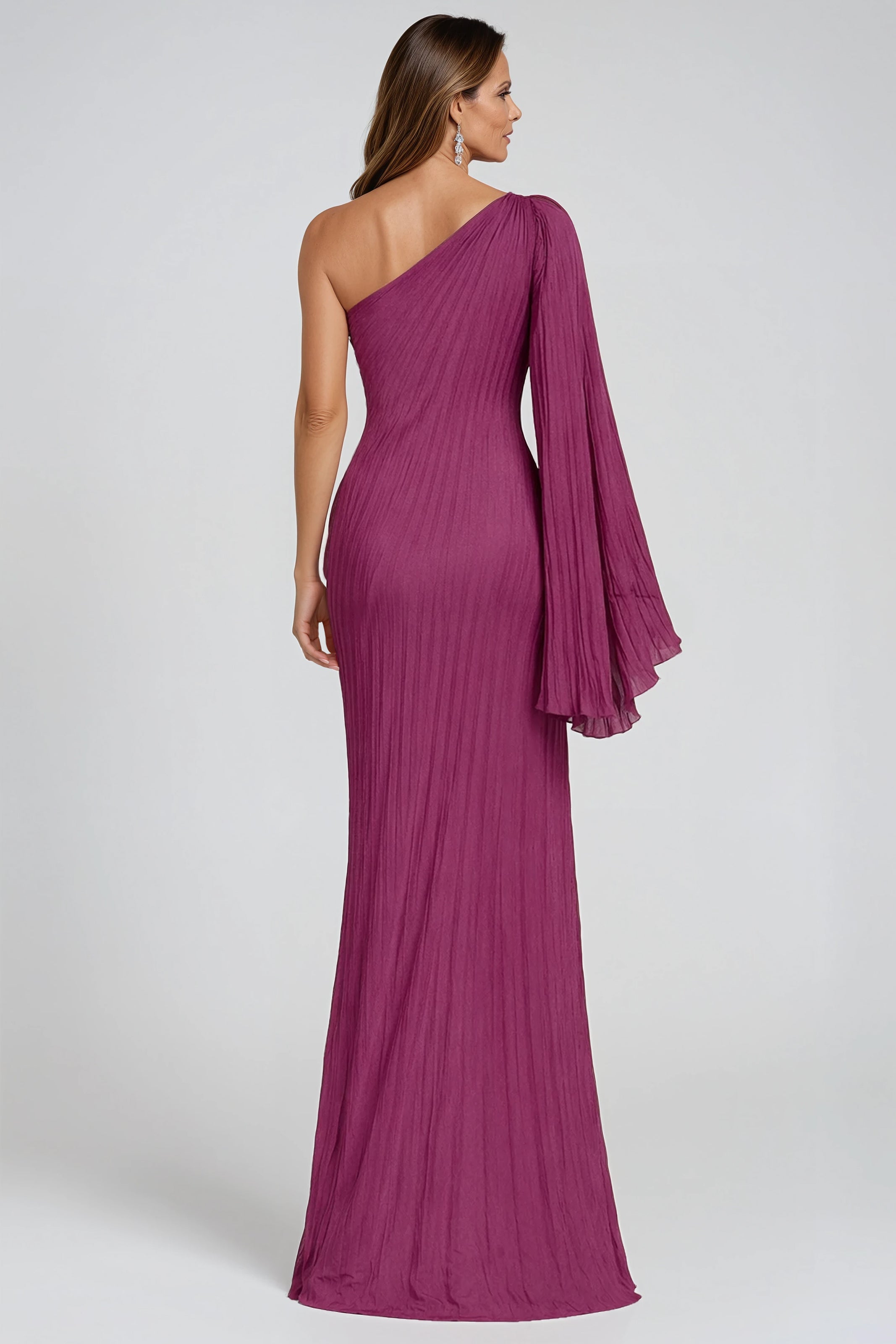 One Shoulder Pleated Column Gown Gown Rene Ruiz Collection