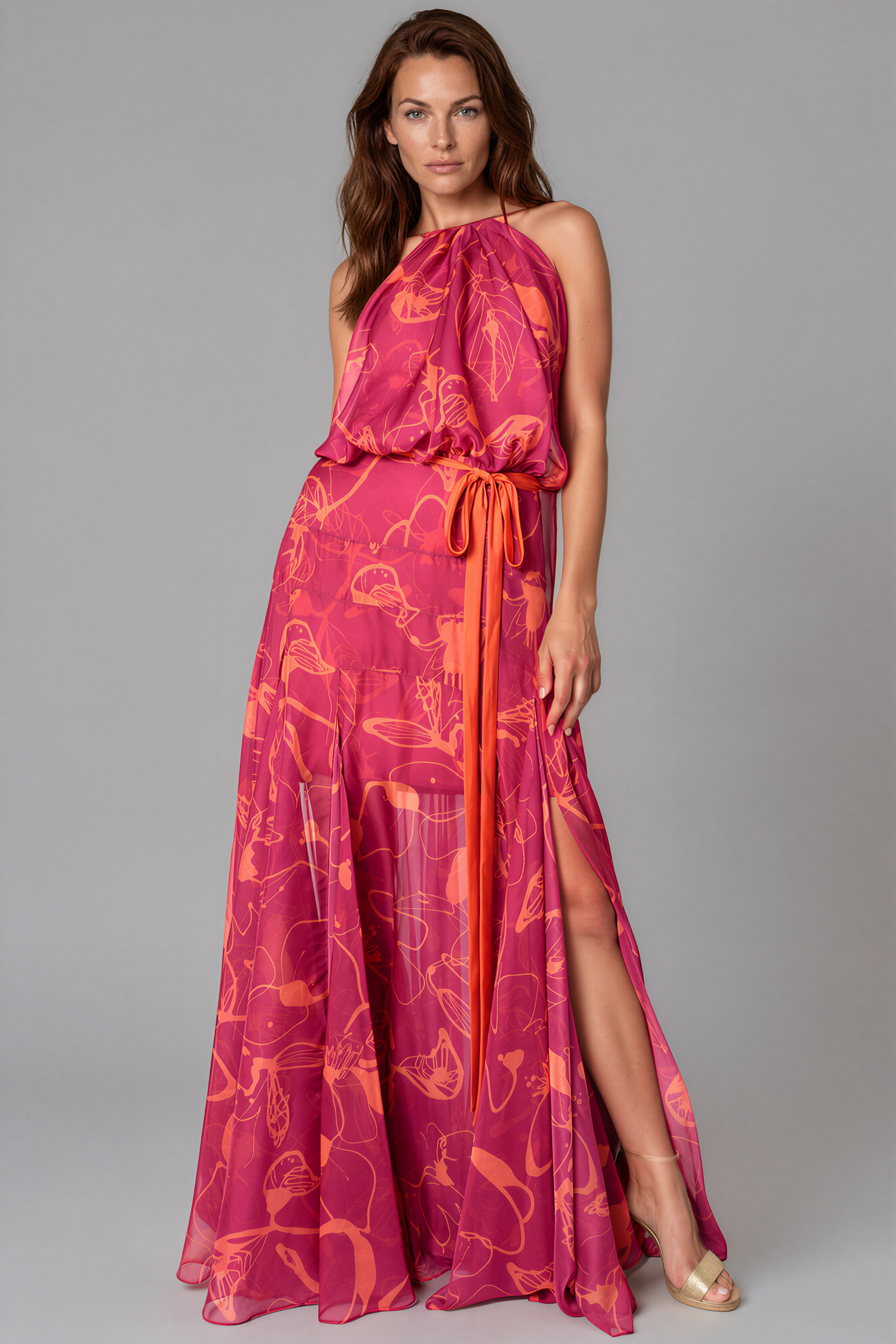 Halter Neck A-Line Chiffon Gown