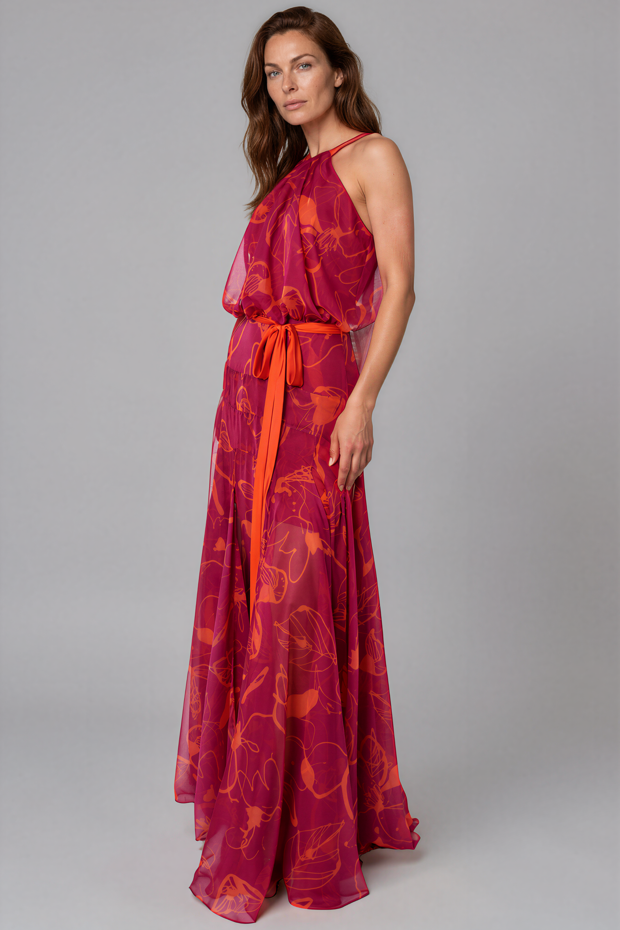 Halter Neck A-Line Chiffon Gown Gown Rene Ruiz Collection