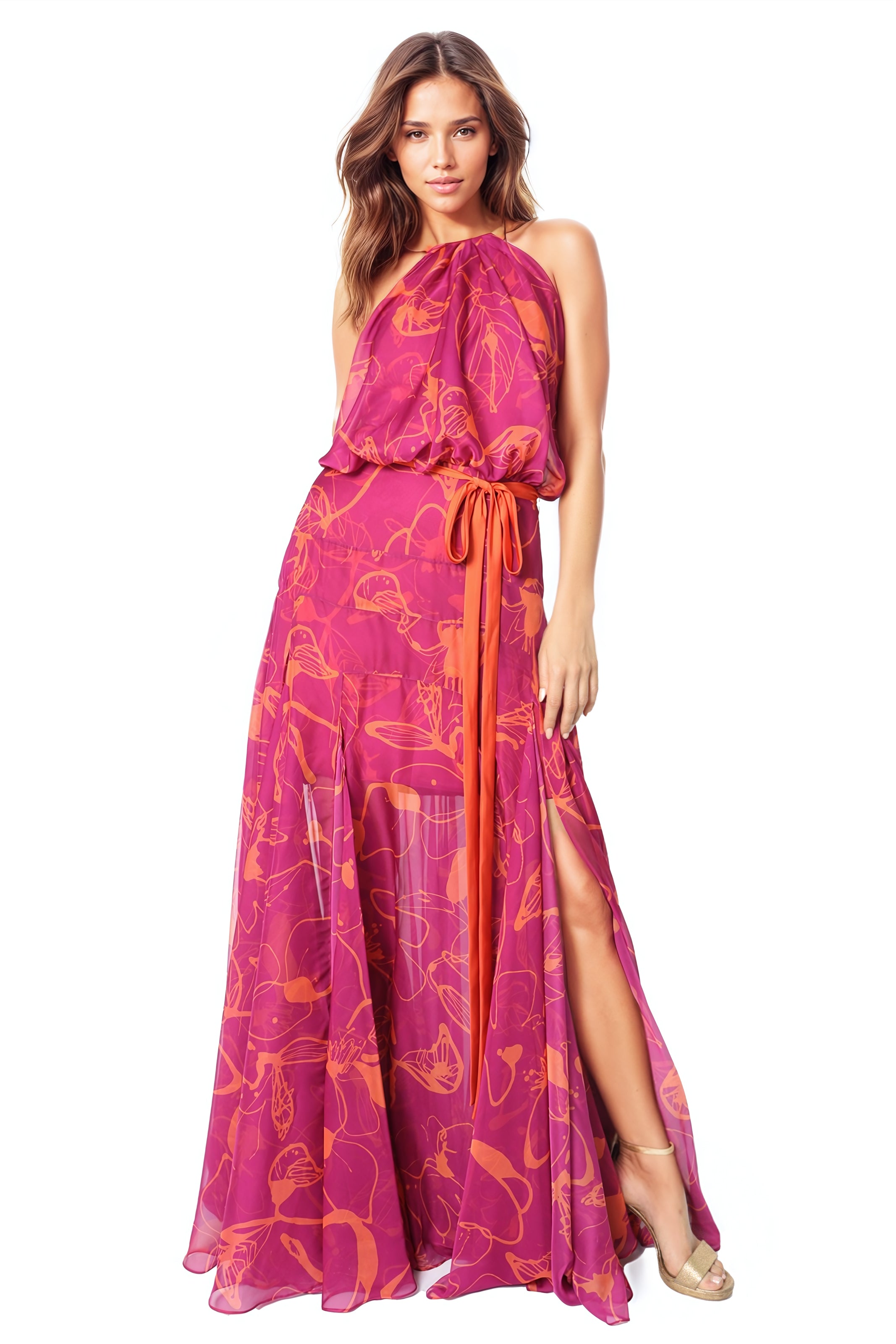 Halter Neck A-Line Chiffon Gown  