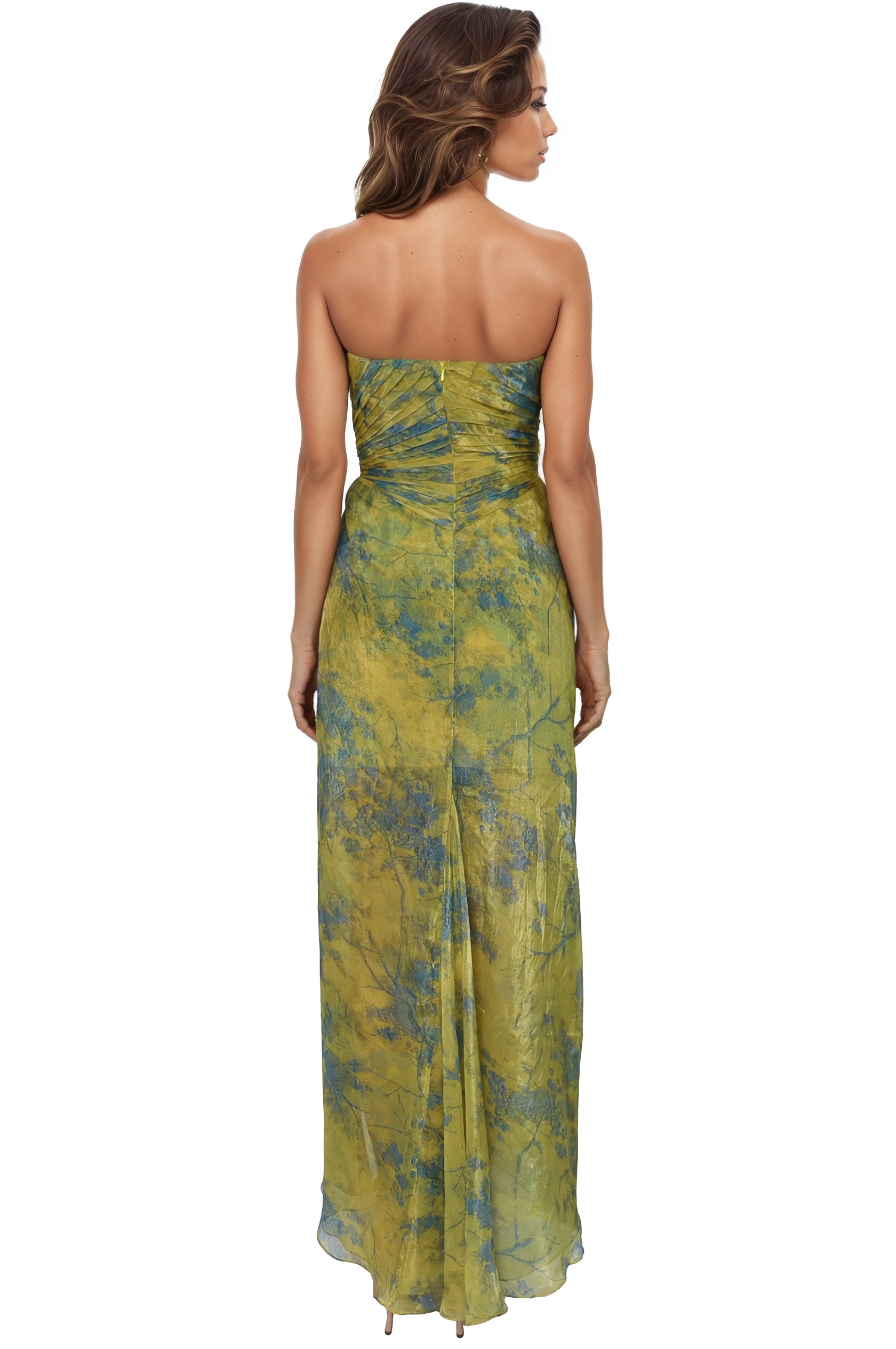 Strapless Chiffon Printed Gown  