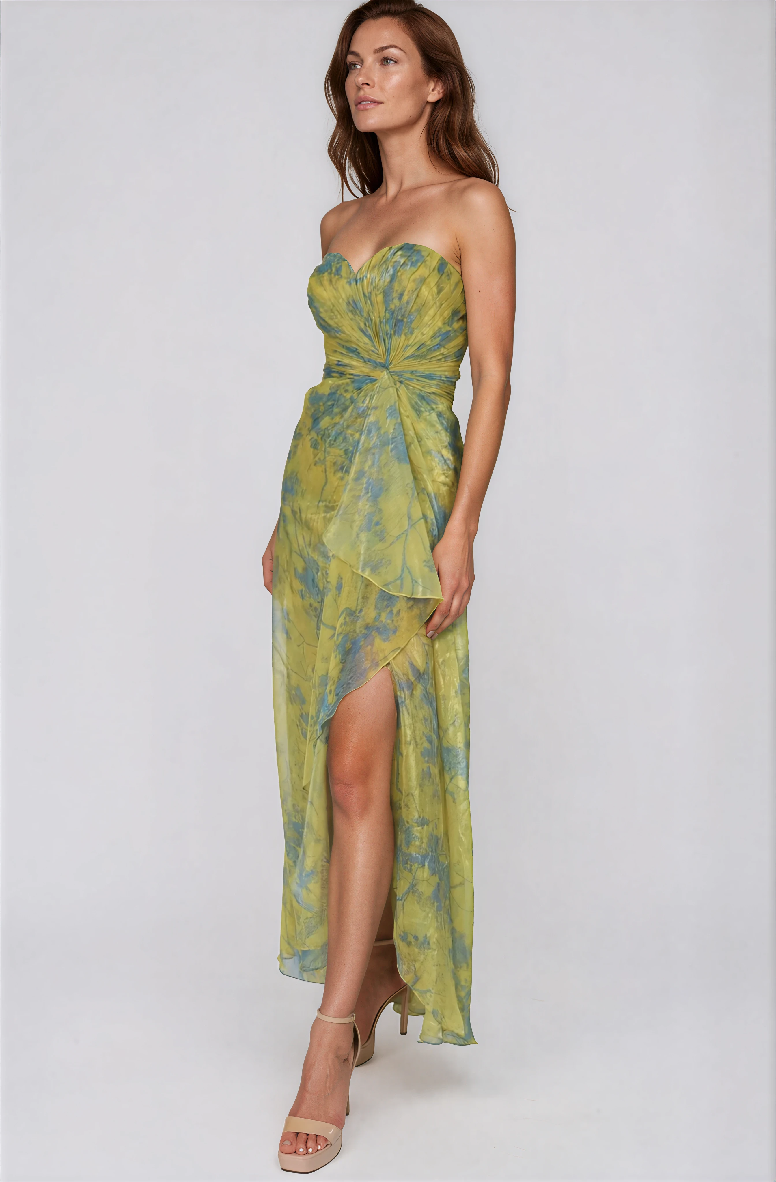 Strapless Chiffon Printed Gown Gown Rene Ruiz Collection