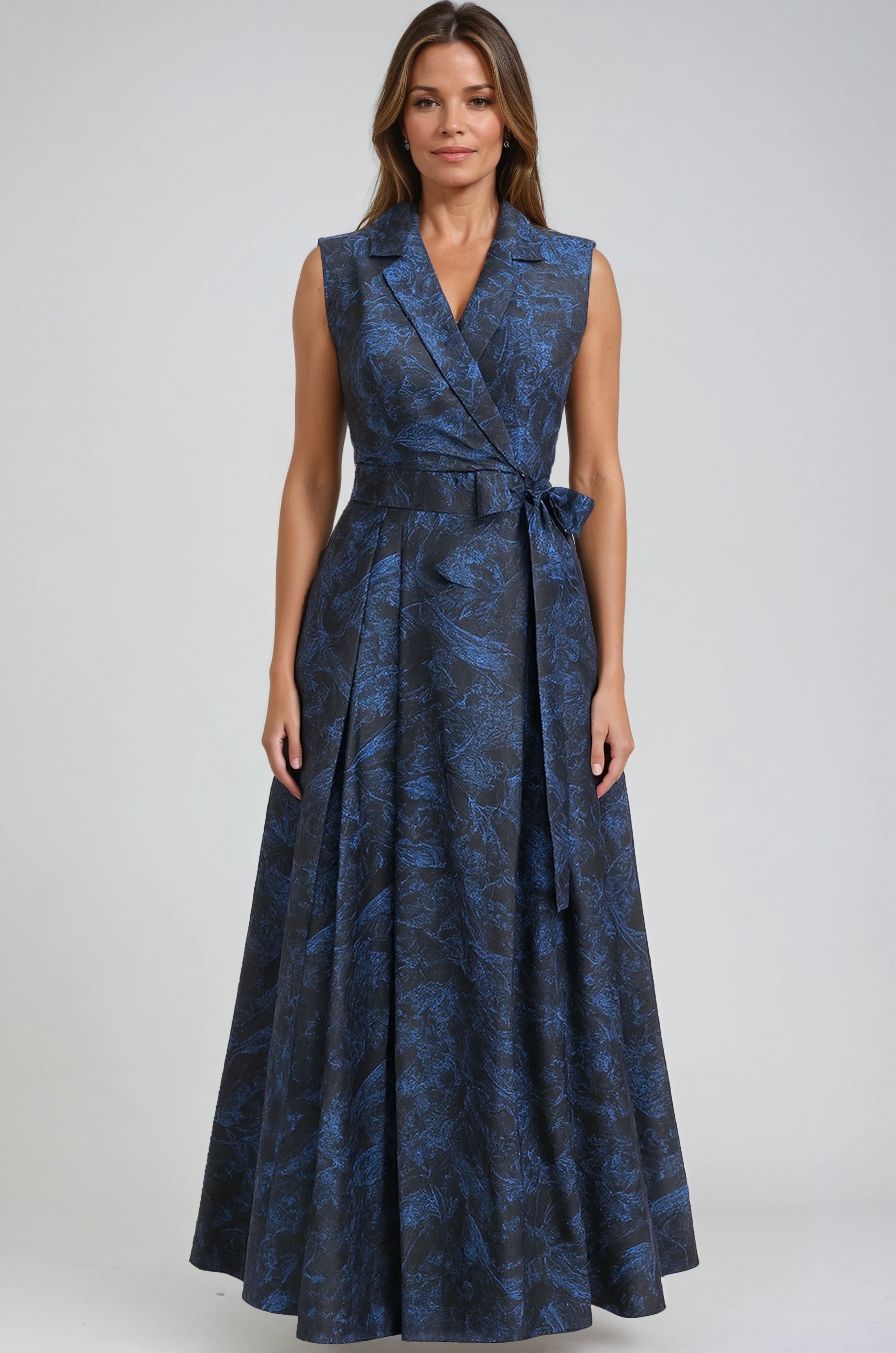 Sleeveless Wrap-Front A-Line Shirt Gown