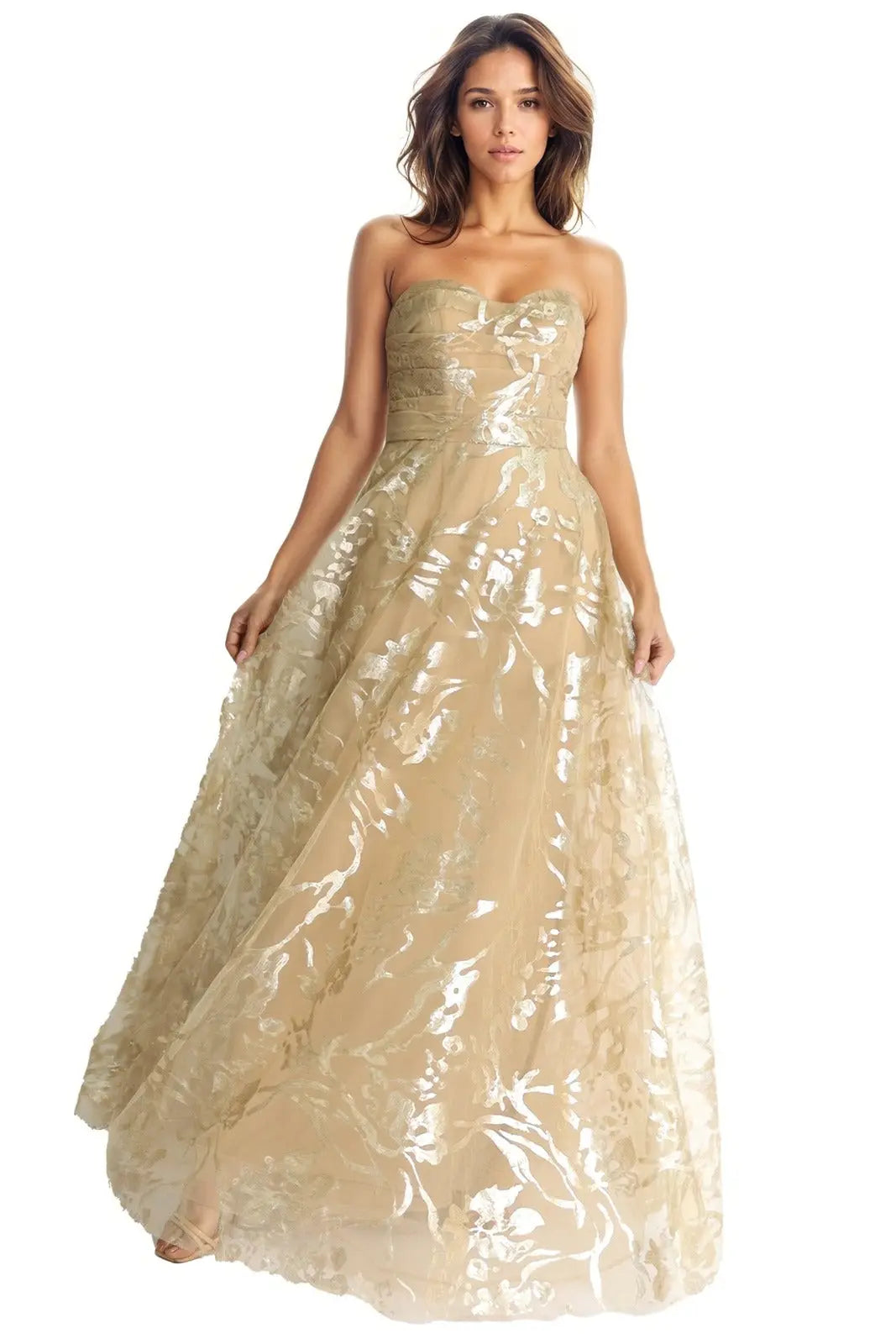 Strapless Sequin Tulle Gown  