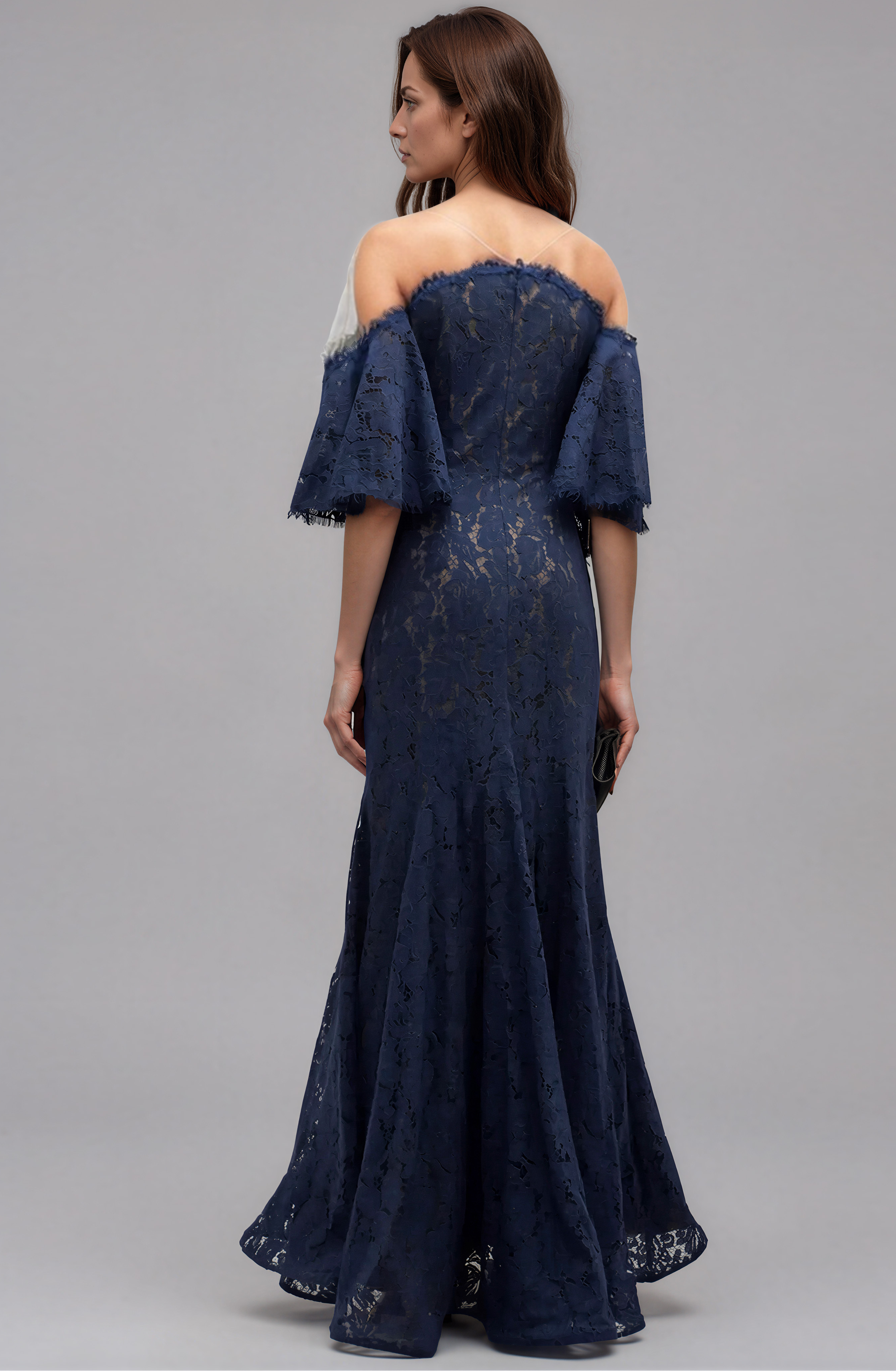 Puff Sleeve Lace Fit and Flare Gown