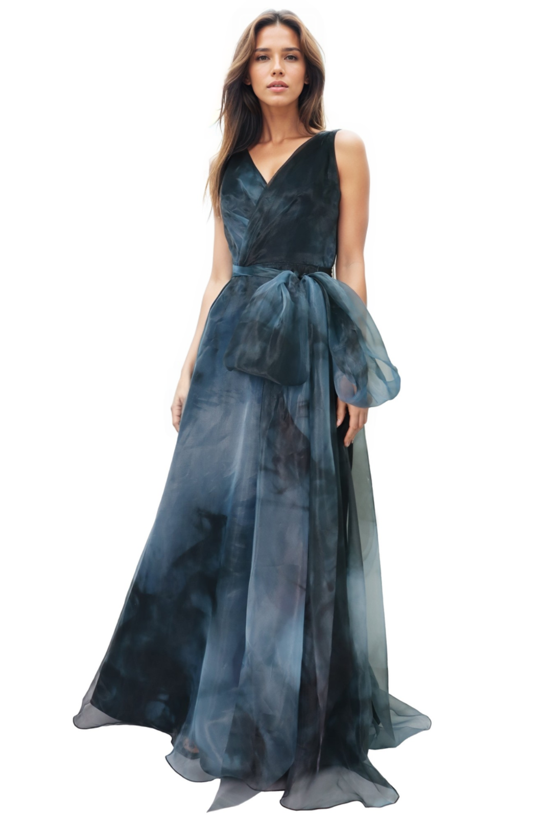 V-Neck Organza A-Line Gown  
