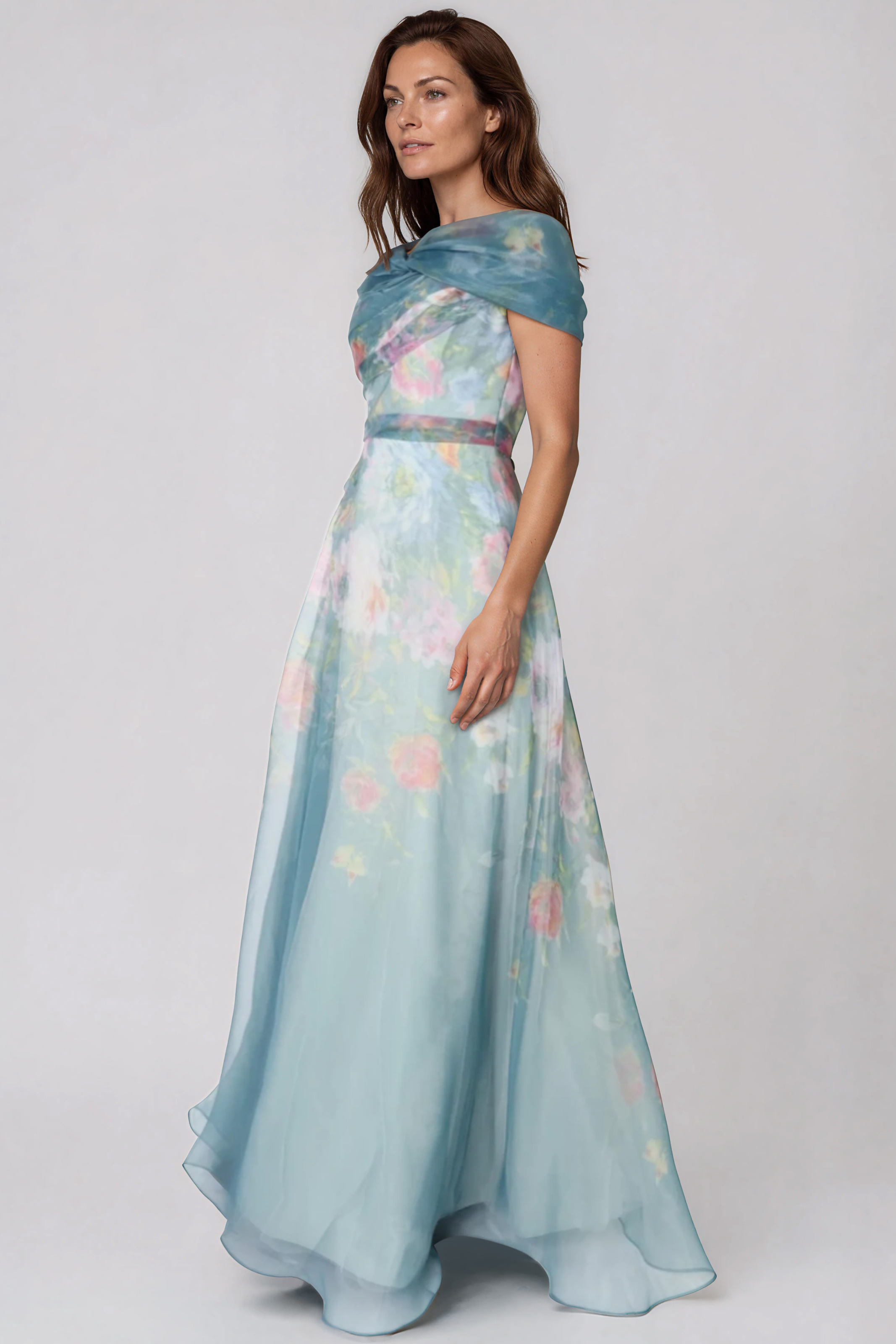 Twisted Off-The-Shoulder Organza Gown Gown Rene Ruiz Collection