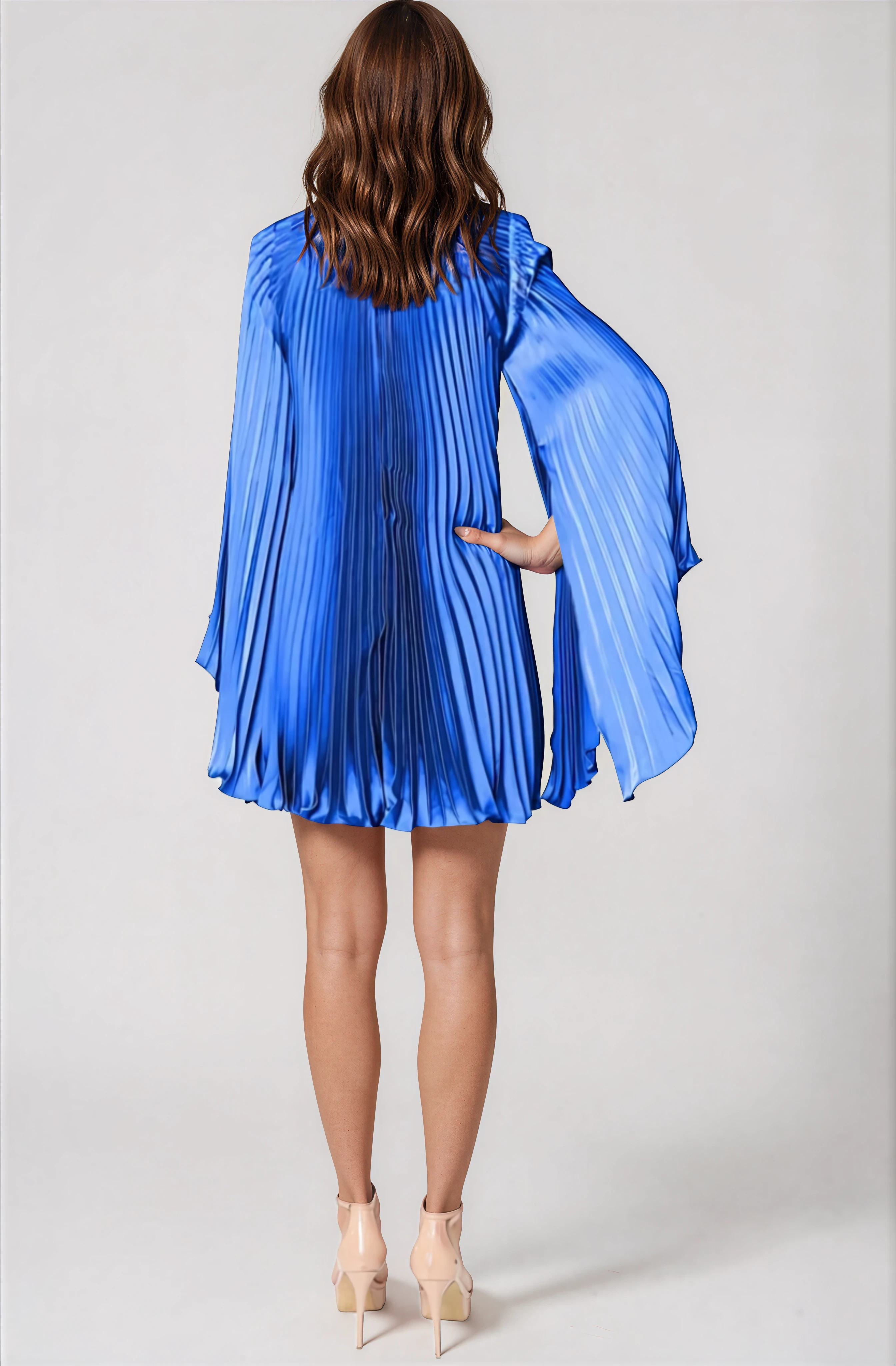 Long Sleeve Pleated Charmeuse Cocktail Cocktail Rene Ruiz Collection