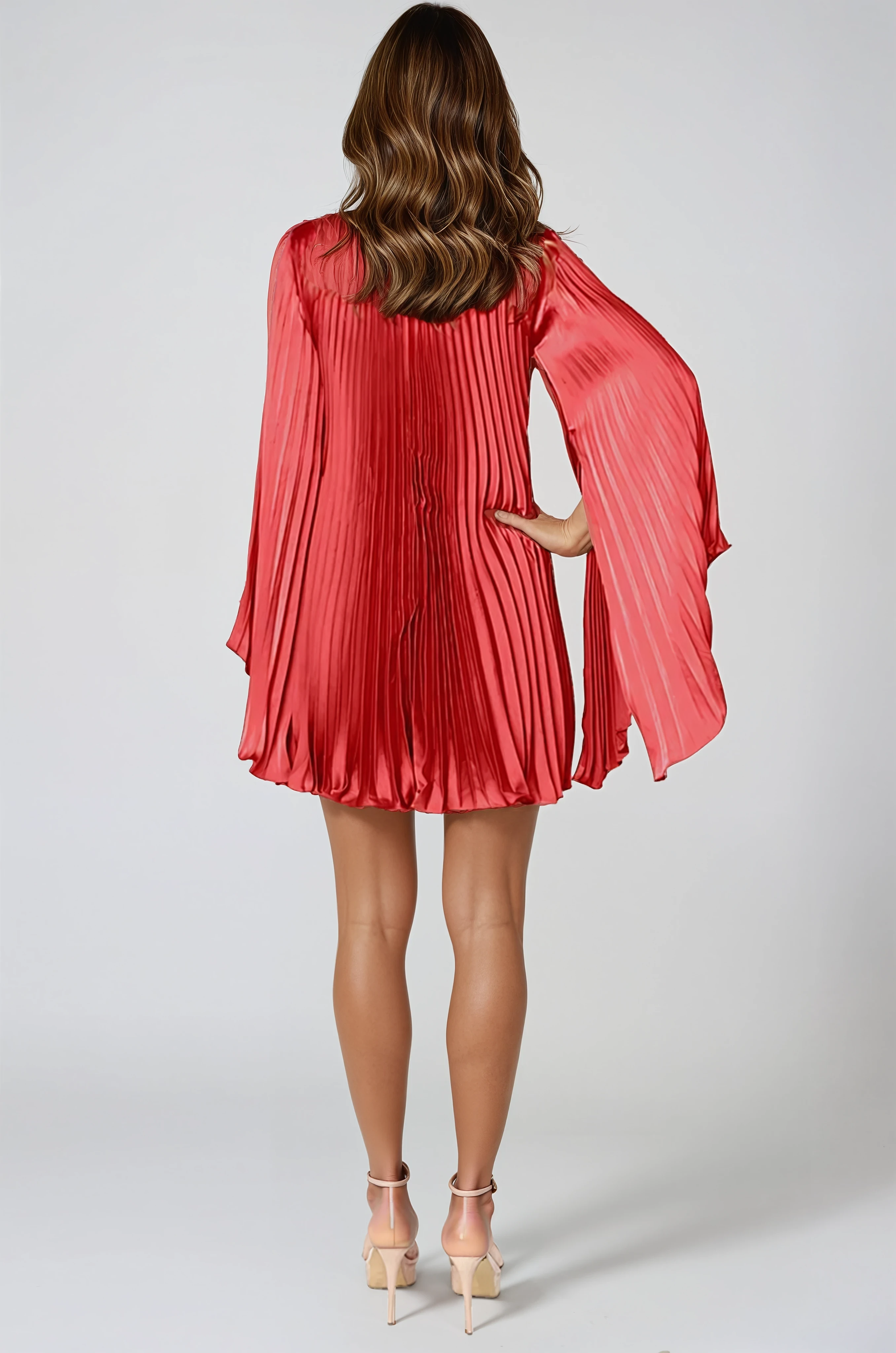 Long Sleeve Pleated Charmeuse Cocktail Cocktail Rene Ruiz Collection