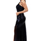 One Shoulder Draped Sequin Gown  