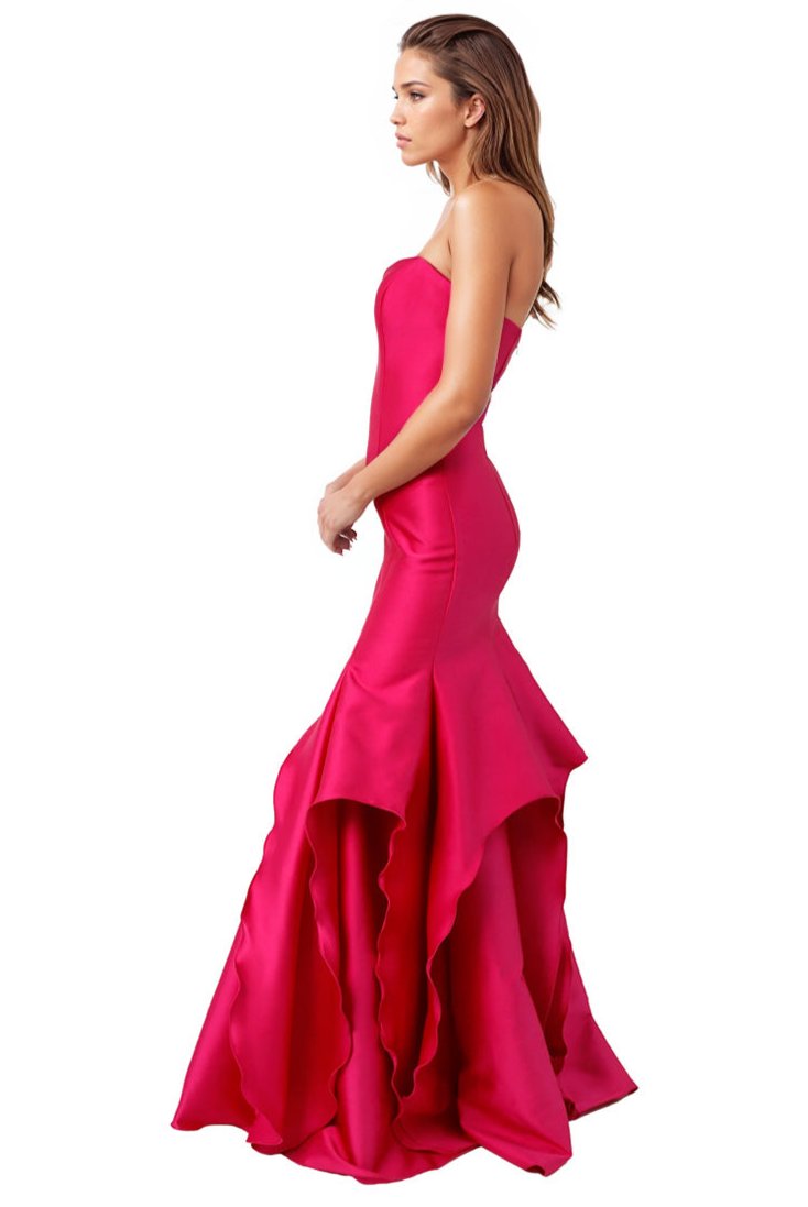 Strapless Satin Ruffle Gown