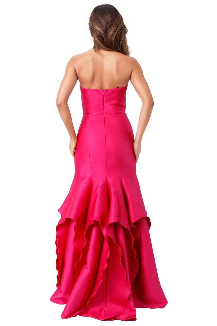 Strapless Satin Ruffle Gown