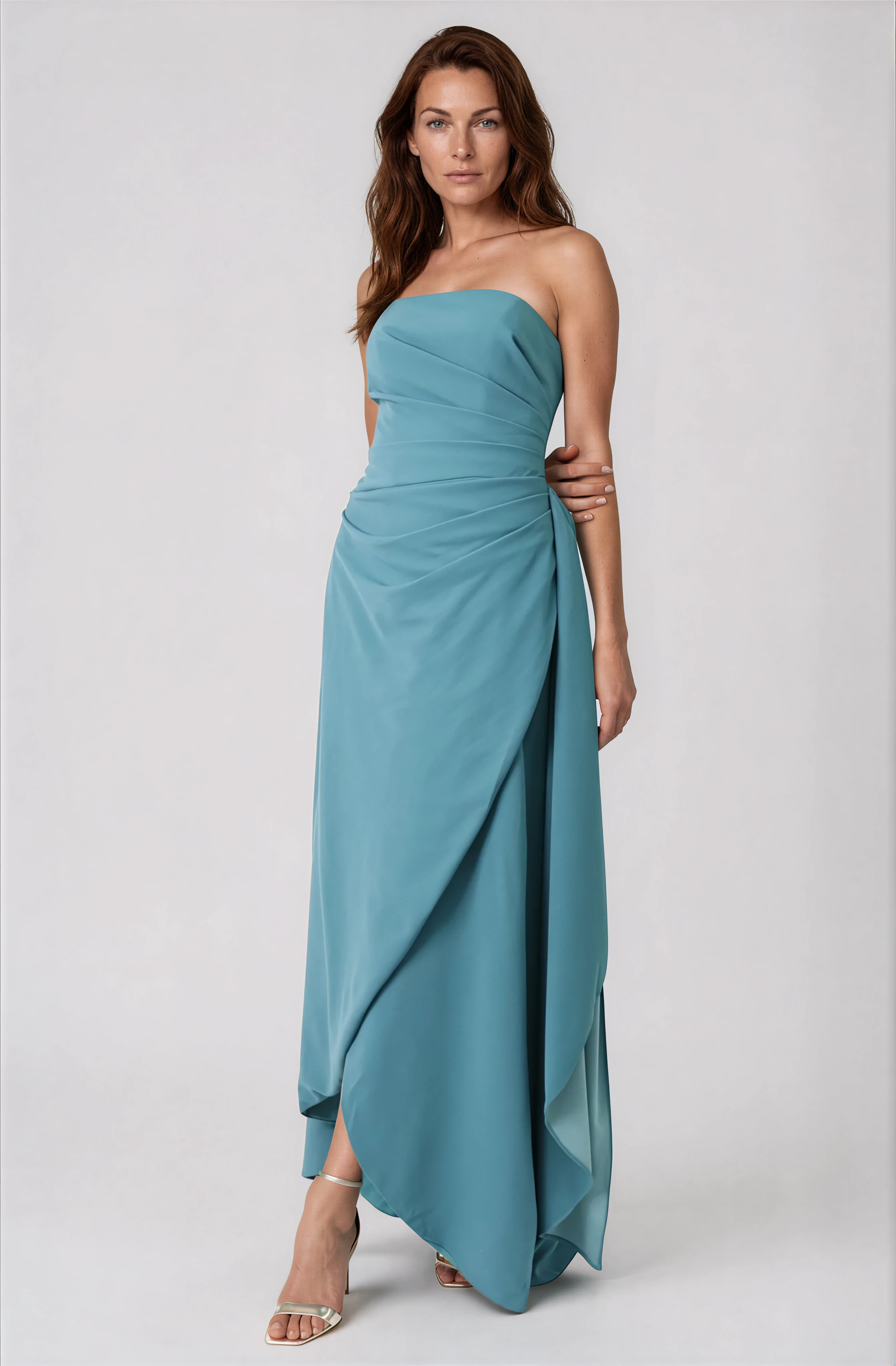 Hand Draped Strapless Crepe Gown Gown Rene Ruiz Collection