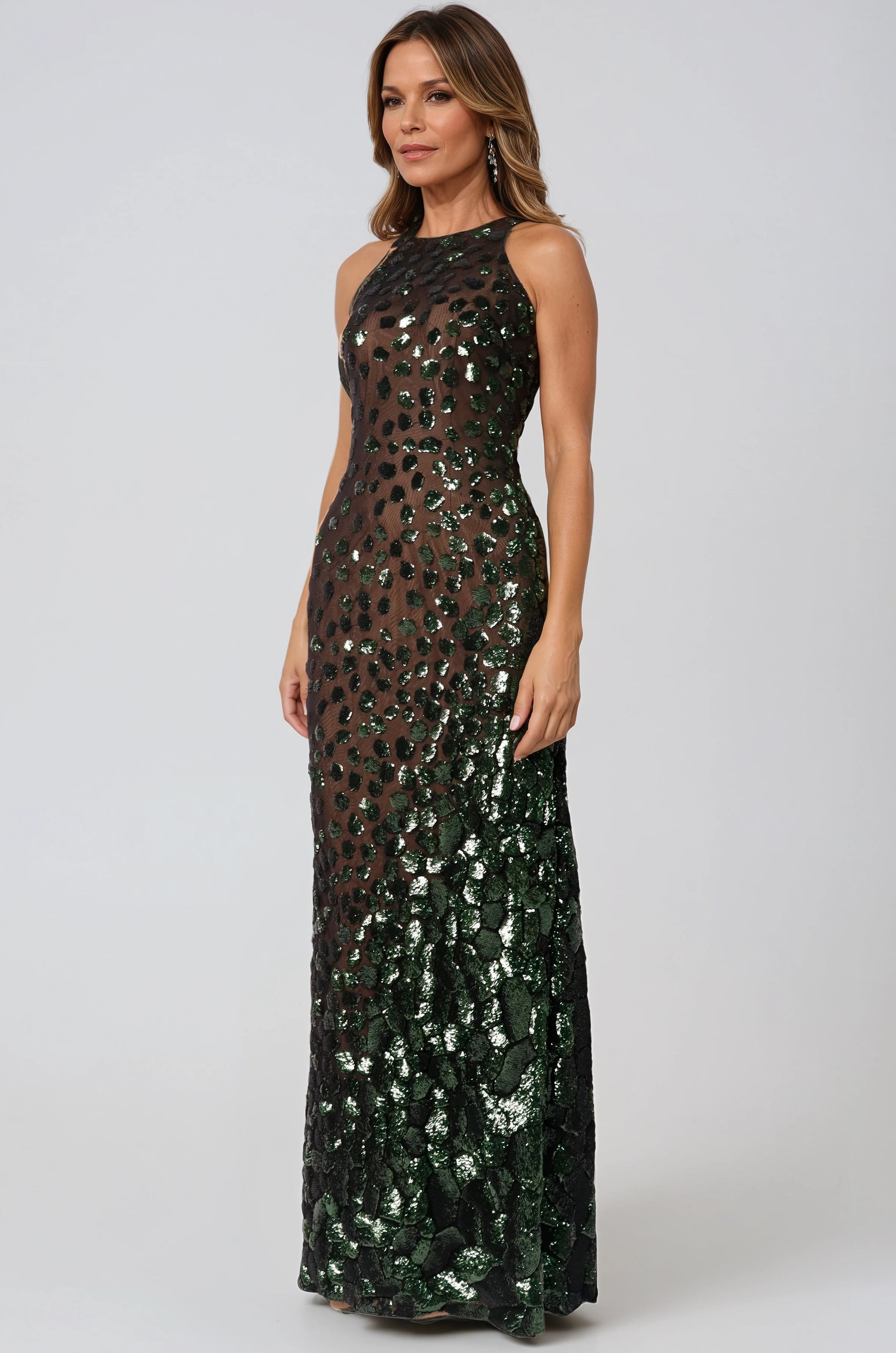 Halter Sequin Fit And Flare Gown Gown Rene Ruiz Collection